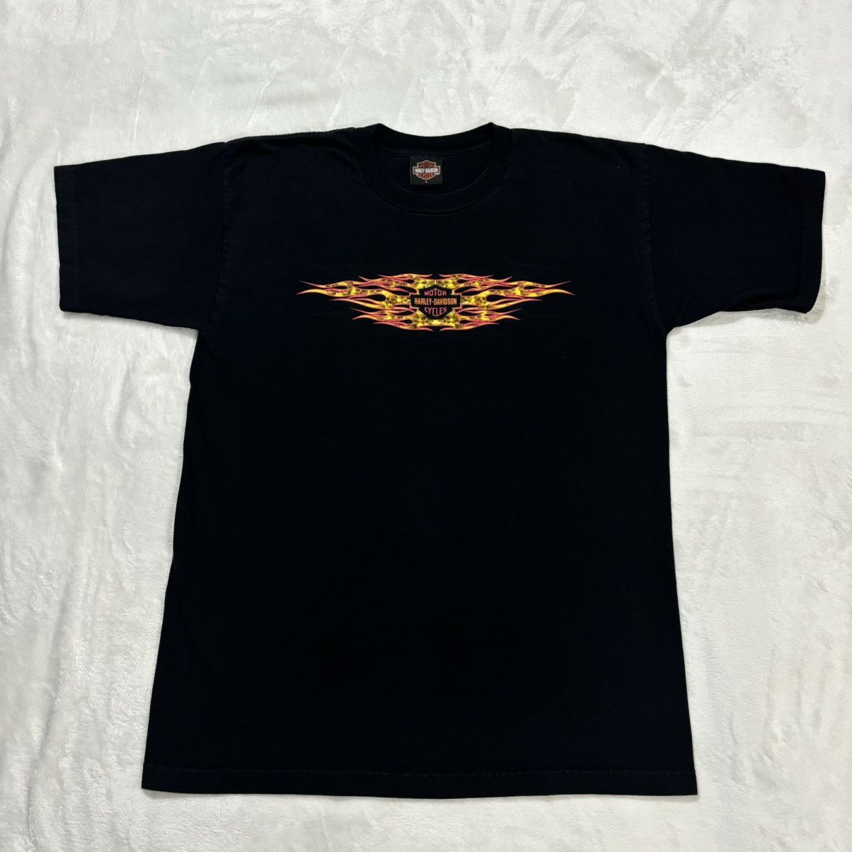 Harley Davidson Vintage Harley Flame Shirt 90s Faded Center Logo Fire Large Size US L / EU 52-54 / 3 - 1 Thumbnail