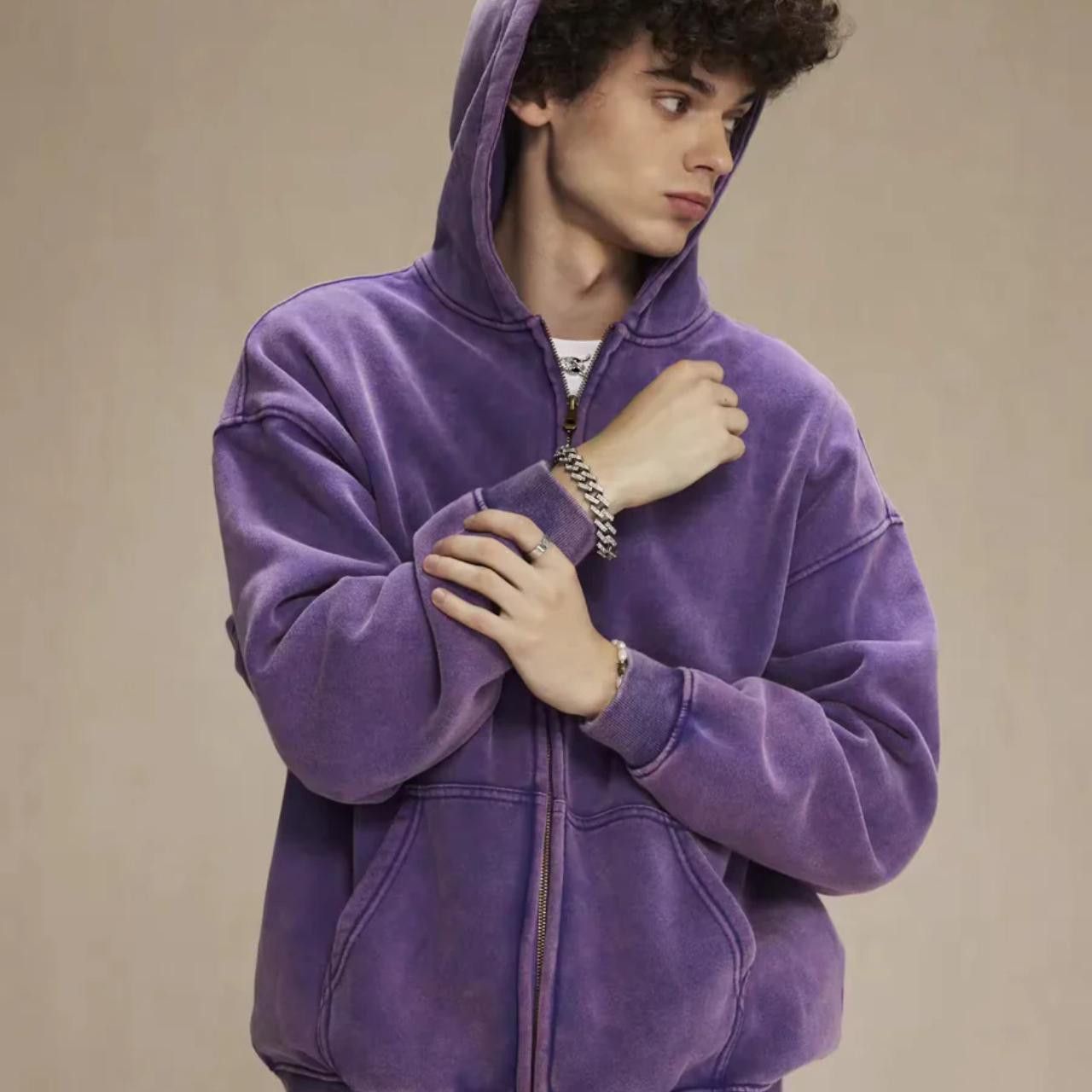 Faded Purple Double Zip Up Hoodie