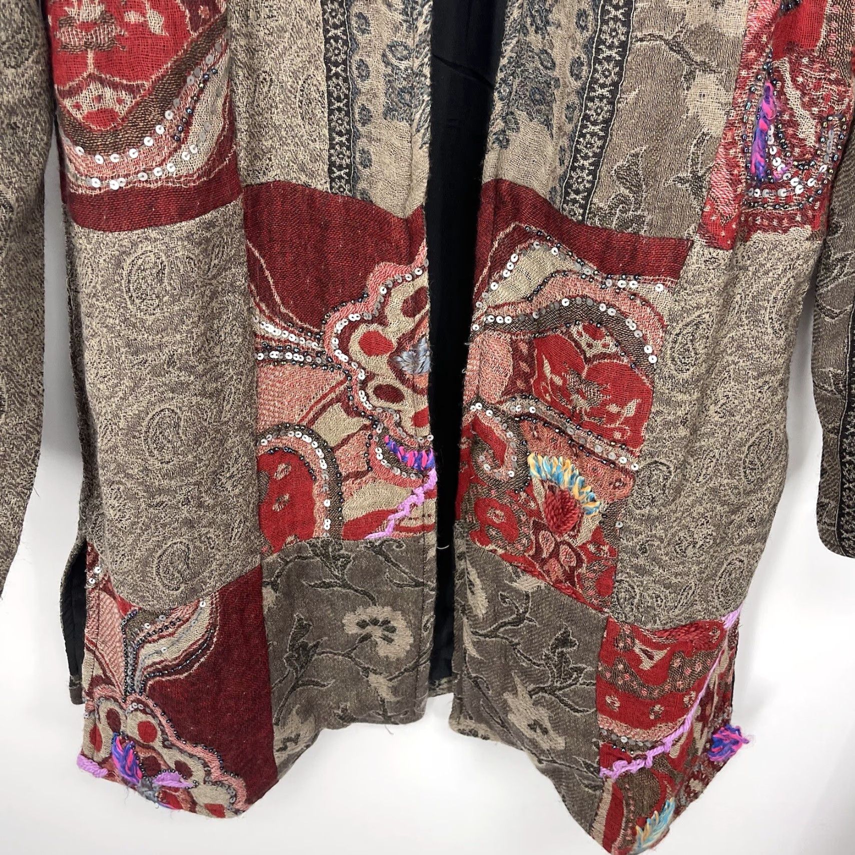 Vintage Anu Wool Sweater Women Small Floral Patchwork Cardigan Casual Brown Bohemian Size S / US 4 / IT 40 - 6 Thumbnail