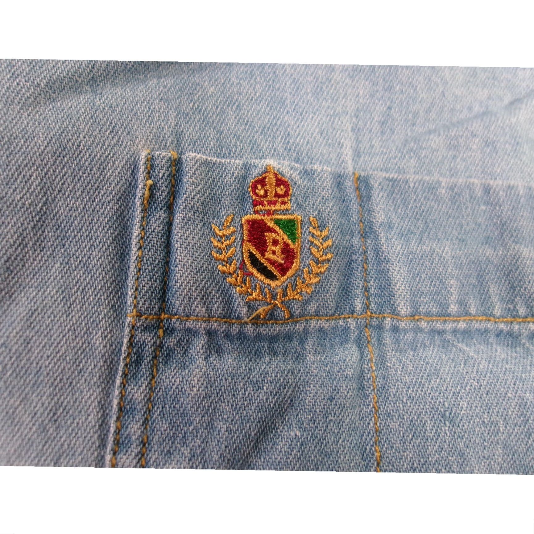 Denime RUGGER Button-Up Shirt Mens XL Blue Denim Long Sleeve Band Collar Embroidered Logo Casual Workwear Size US XL / EU 56 / 4 - 3 Thumbnail