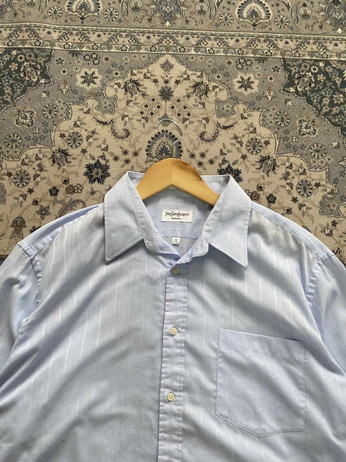 Yves Saint Laurent VINTAGE 80s YSL BLUE LS SHIRT DESIGNER ITALY Size US L / EU 52-54 / 3 - 3 Thumbnail