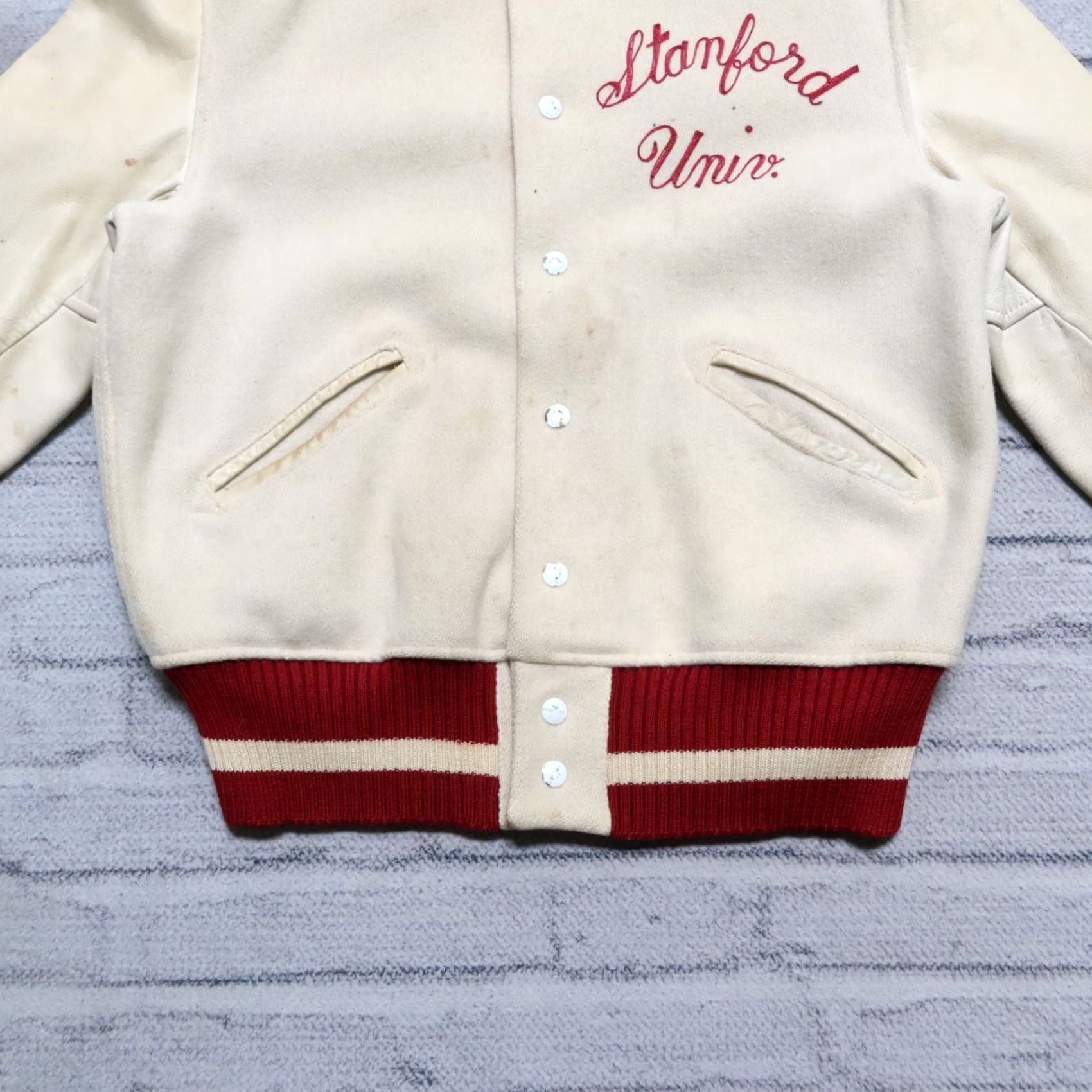 Vintage Vintage Stanford University Wool Leather Varsity Jacket Mens Jacket 44 White 90s Event Stanford University Varsity Jacket Mens Size US S / EU 44-46 / 1 - 5 Thumbnail