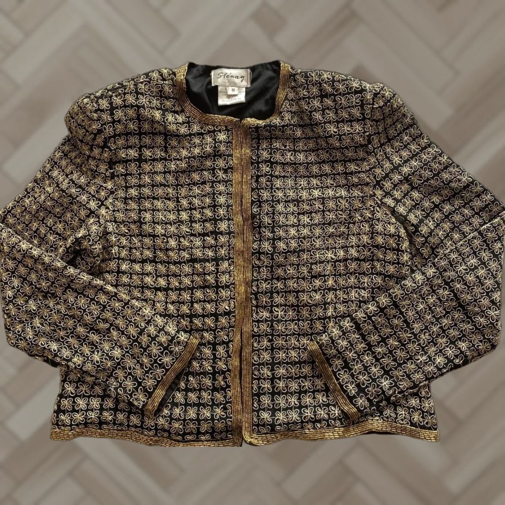 Vintage VINTAGE Stenay Jacket Women’s S Silk Beaded Gold Eveningwear 1980s Mens Womens Girls Size S / US 4 / IT 40 - 1 Thumbnail