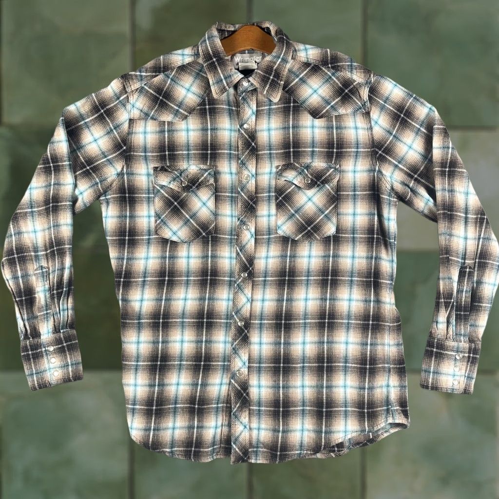 Wrangler Wrangler Wrancher Pearl Snap Western Shirt Mens M Black Plaid Size US M / EU 48-50 / 2 - 1 Thumbnail