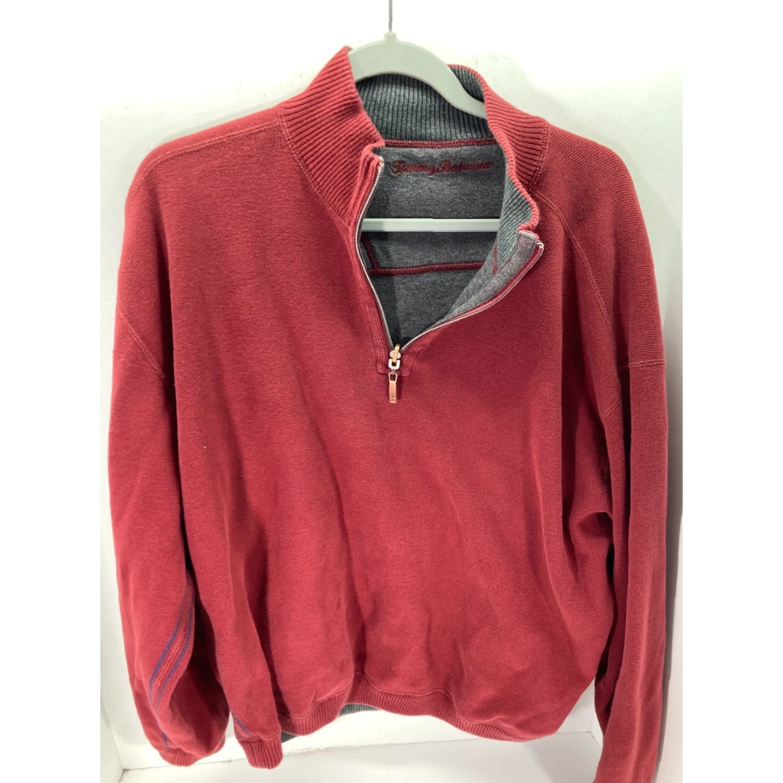 Tommy Bahama Tommy Bahama Reversible Sweater Mens XL Gray Maroon 1/2 Zip Knit Long Sleeve Pullover Mock Neck 1/4 Zip Coll arless Logo Vintage: No Size US XL / EU 56 / 4 - 2 Thumbnail