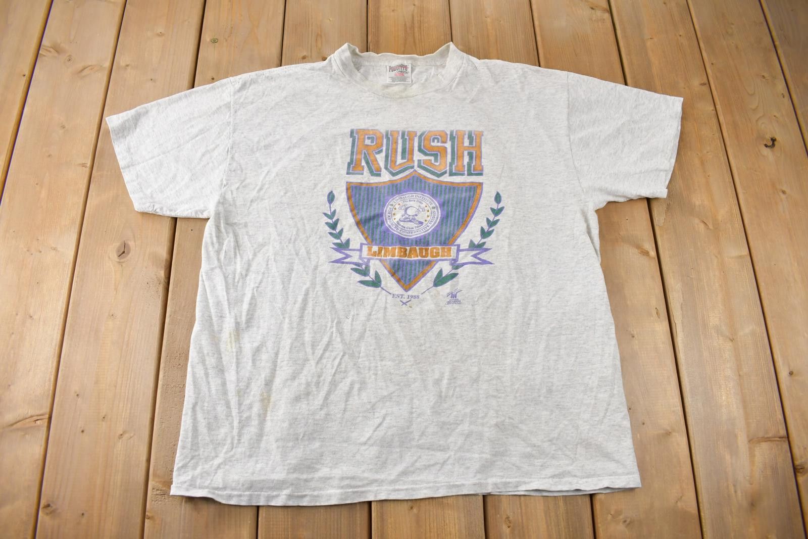 Vintage 1990s Rush Limbaugh Collegiate Graphic T-Shirt XL