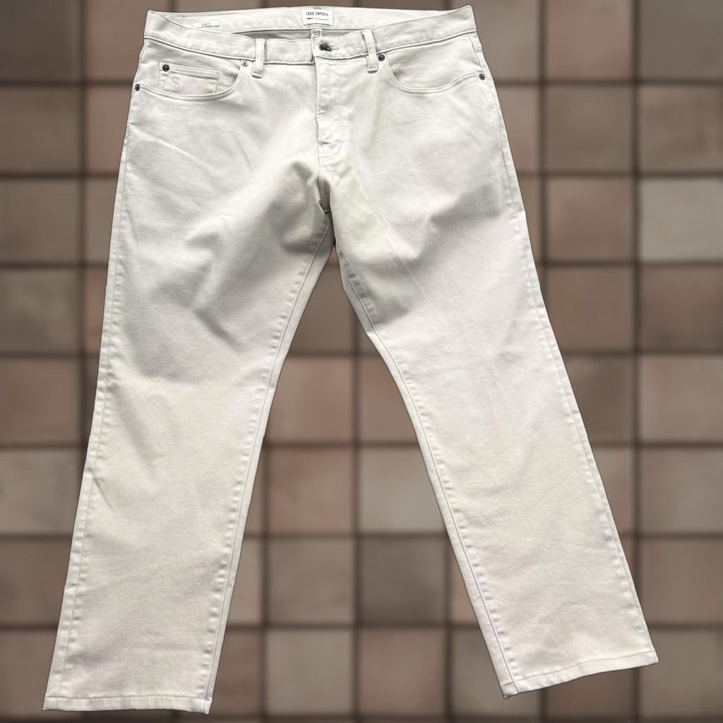 Todd Snyder Todd Snyder Pants Mens 35 Beige Stretch 5-Pocket Chino Slim Fit Denim Tapered Front Zip 28in Inseam Casual Business Mens Size US 35 - 1 Thumbnail