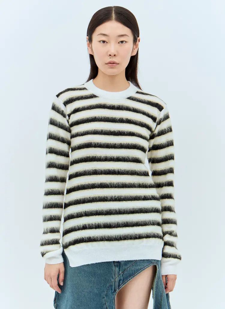 Marni o1w1db11125 Striped Wool-Mohair Sweater in White/Black Size XL / US 12-14 / IT 48-50 - 1 Thumbnail