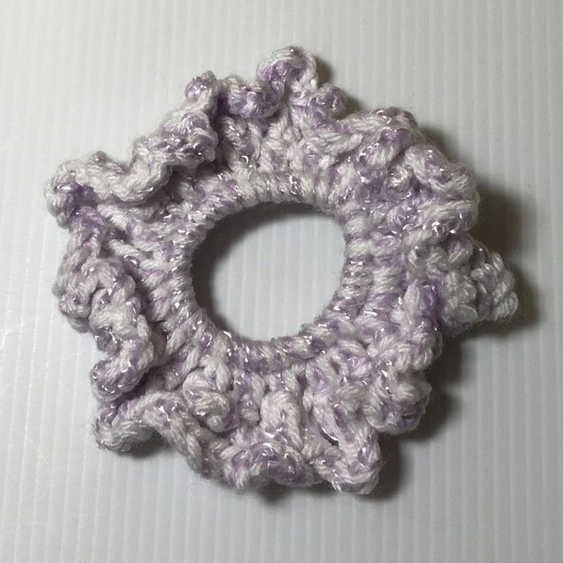 Handmade NWT Purple White Handmade Crocheted Hair Scrunchie Size ONE SIZE - 2 Thumbnail