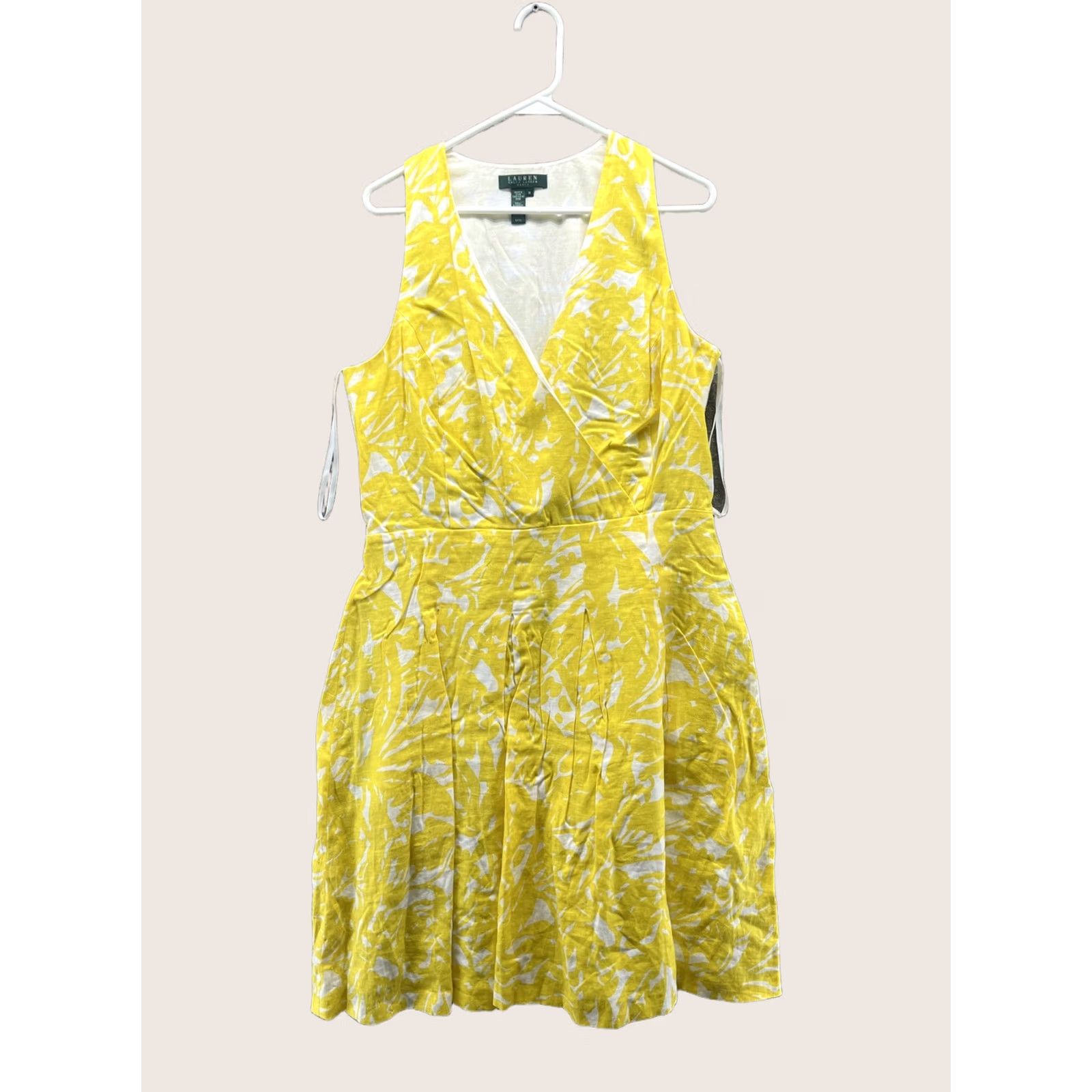 Ralph Lauren Lauren Ralph Lauren Dress Womens 14 Yellow Floral V Neck Fit & Flare Sundress Size XL / US 12-14 / IT 48-50 - 1 Thumbnail