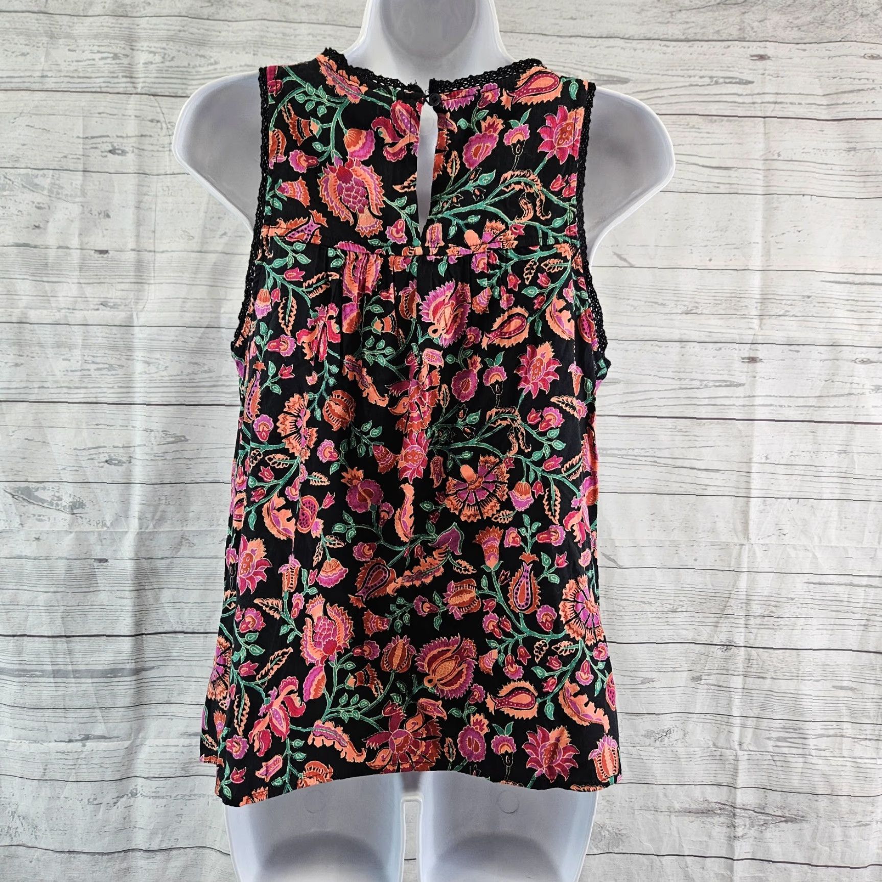 Vintage Knox Rose Womens Blouse Sleeveless Top Small Black Pink Floral Cotton Blend Round Neck Shirt Womens Size S / US 4 / IT 40 - 4 Thumbnail
