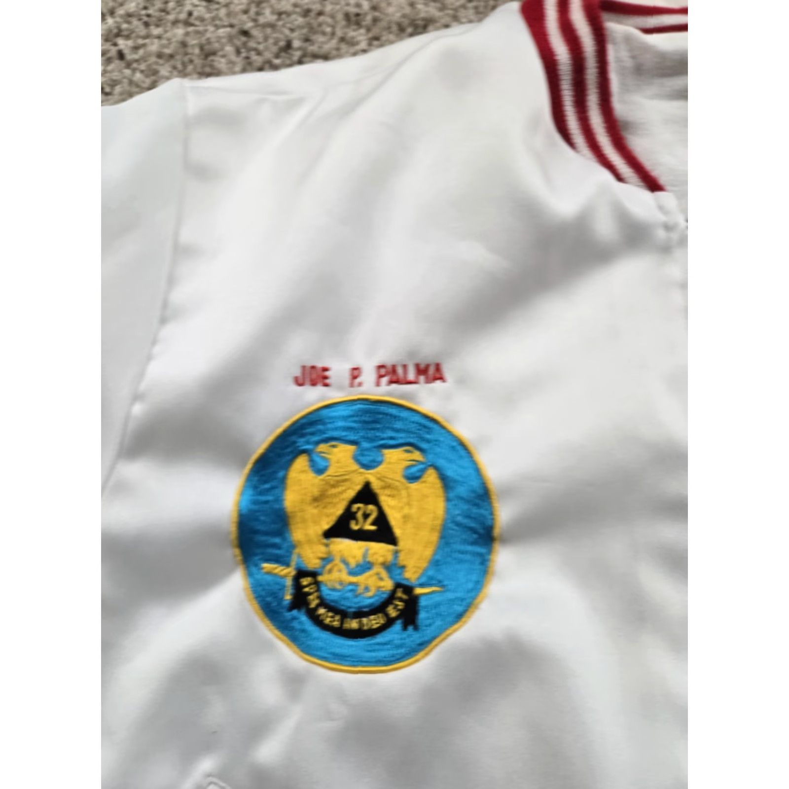 Vintage VINTAGE Freemason Bomber Jacket Mens White Full Zip 80s Shriners Aahmes L Large Size US L / EU 52-54 / 3 - 7 Thumbnail