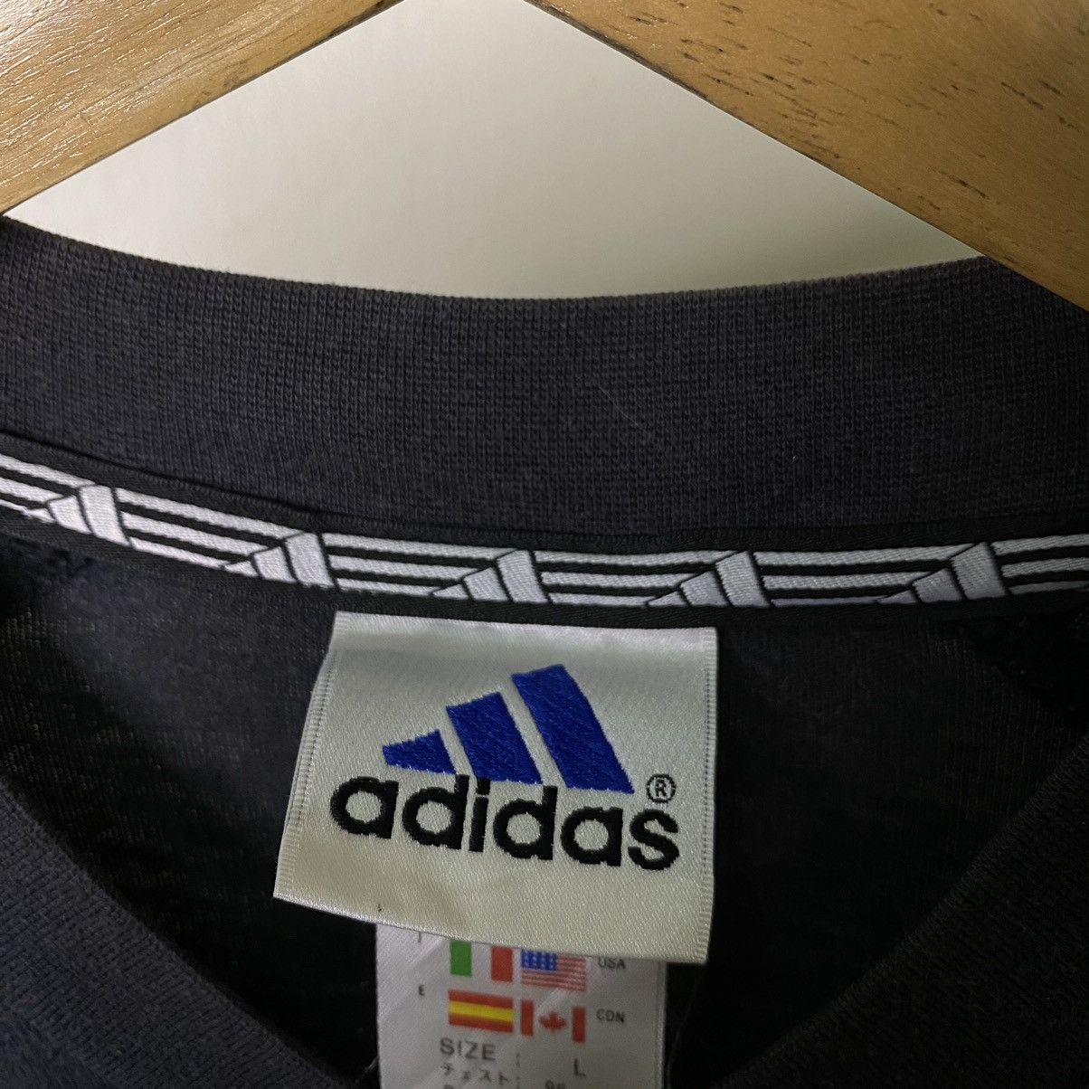 Adidas × Vintage Vintage 1990s Adidas Essential V Neck Tee Size US L / EU 52-54 / 3 - 4 Thumbnail