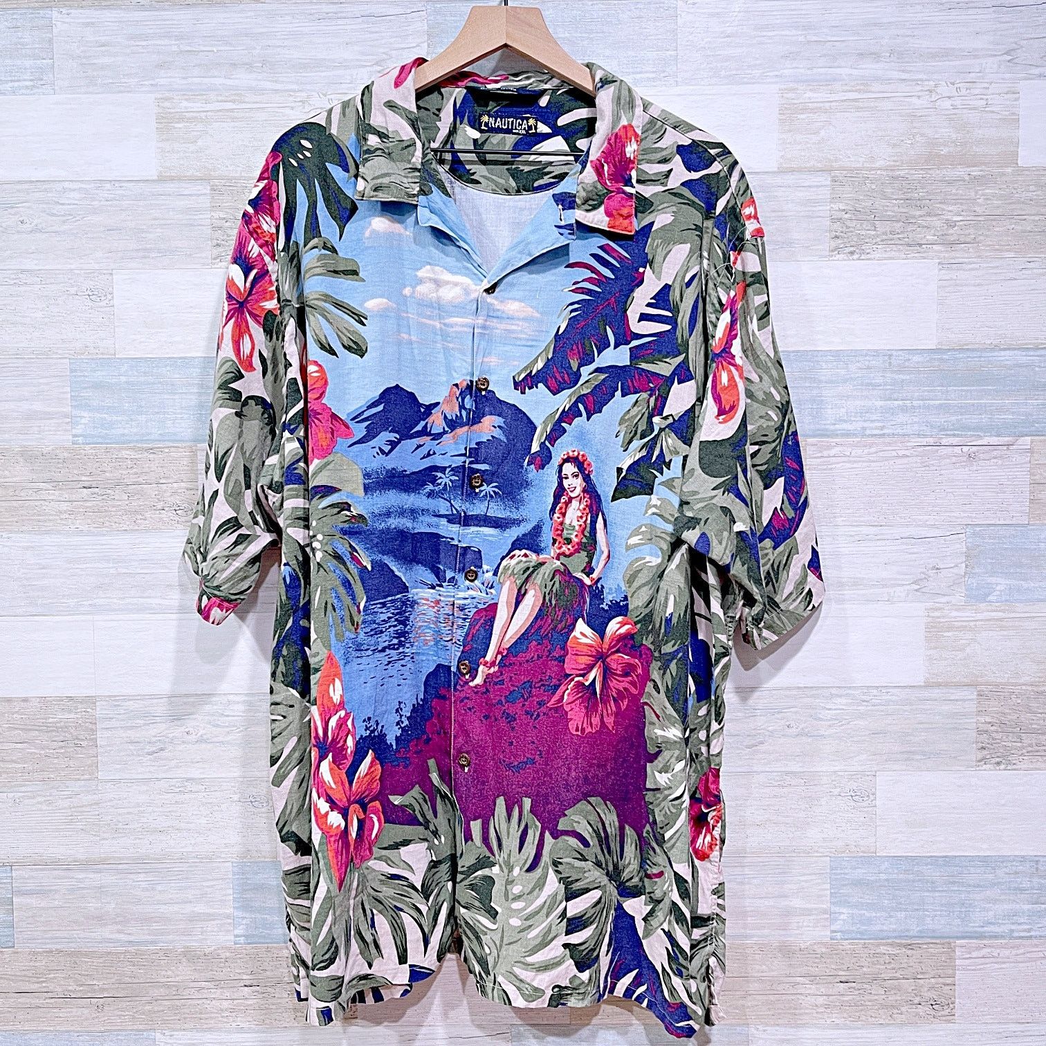 Nautica Nautica Vintage Linen Hula Girl Hawaiian Camp Shirt Mens XXL Size US XXL / EU 58 / 5 - 1 Thumbnail