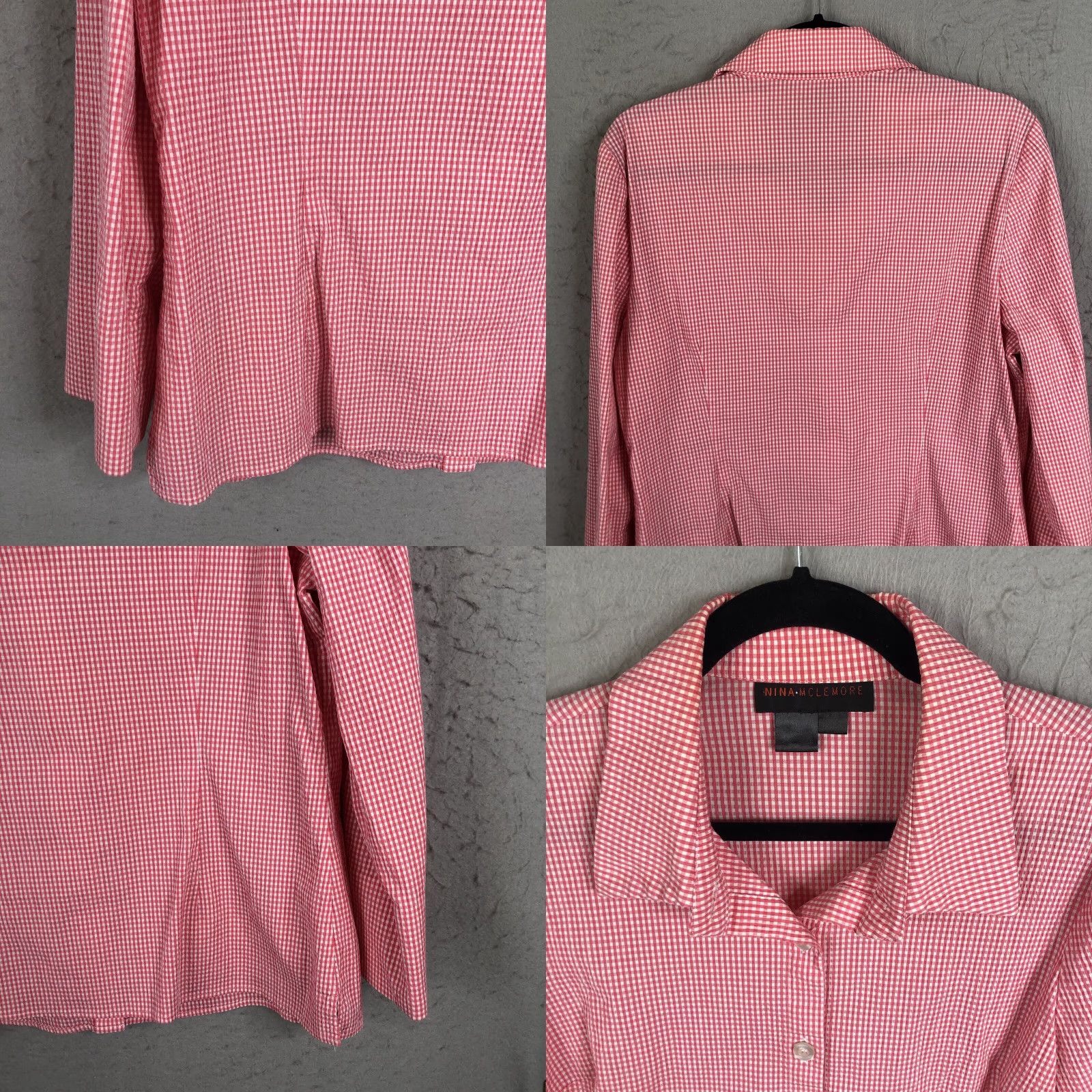 Vintage Nina McLemore Top Womens 12 Pink White Check Seersucker Stretch Preppy Classic Shirt Size XL / US 12-14 / IT 48-50 - 8 Thumbnail