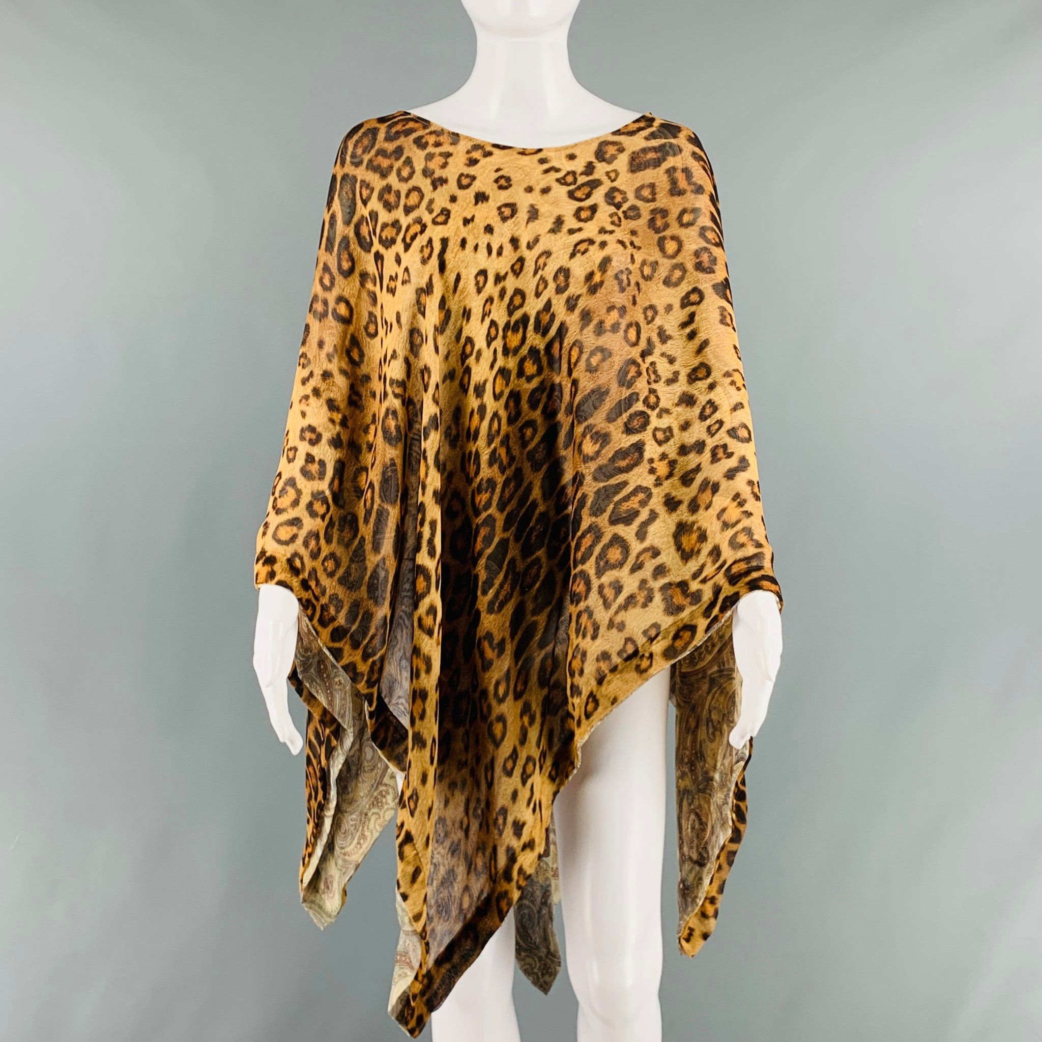 image of Etro One Beige Brown Silk Leopard Poncho Dress Top, Women's