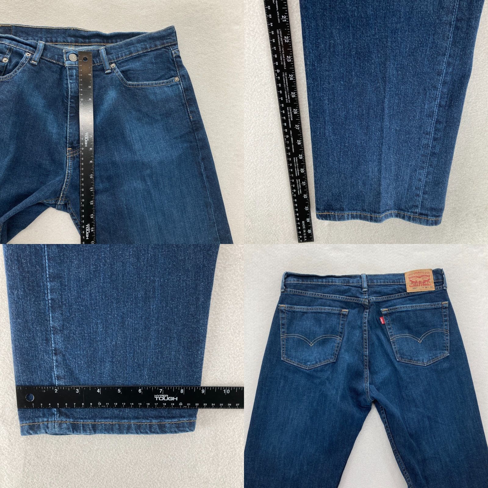 Levi's Levi's 505 Jeans Mens 36x34 Regular Straight Dark Blue Stretch Denim Mid Rise Jeans Size US 36 / EU 52 - 8 Thumbnail