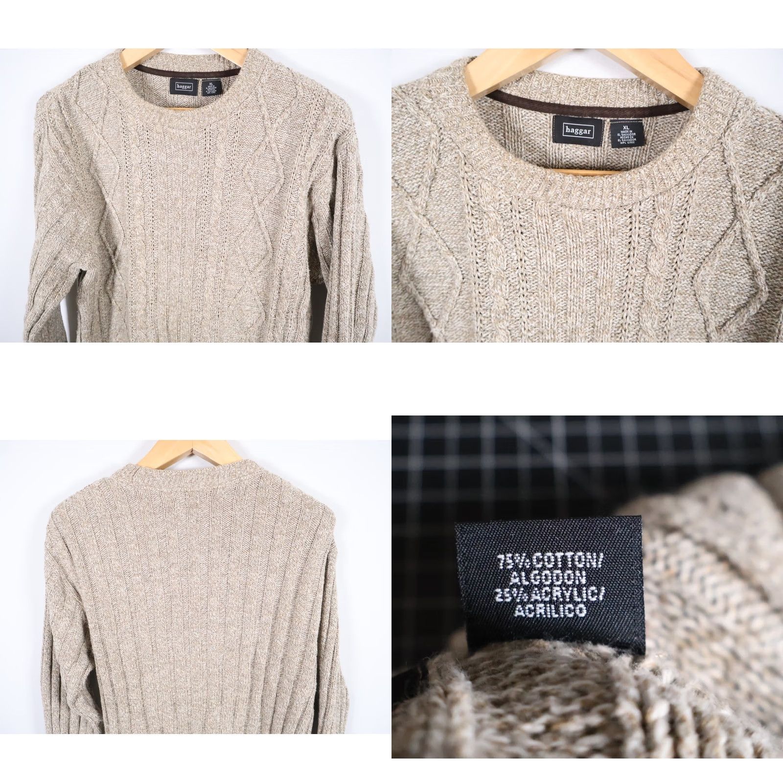 Haggar Haggar Cable Knit Sweater Men XL Beige Cotton Knit Crewneck Vintage Preppy Dad Style pullover Size US XL / EU 56 / 4 - 8 Thumbnail