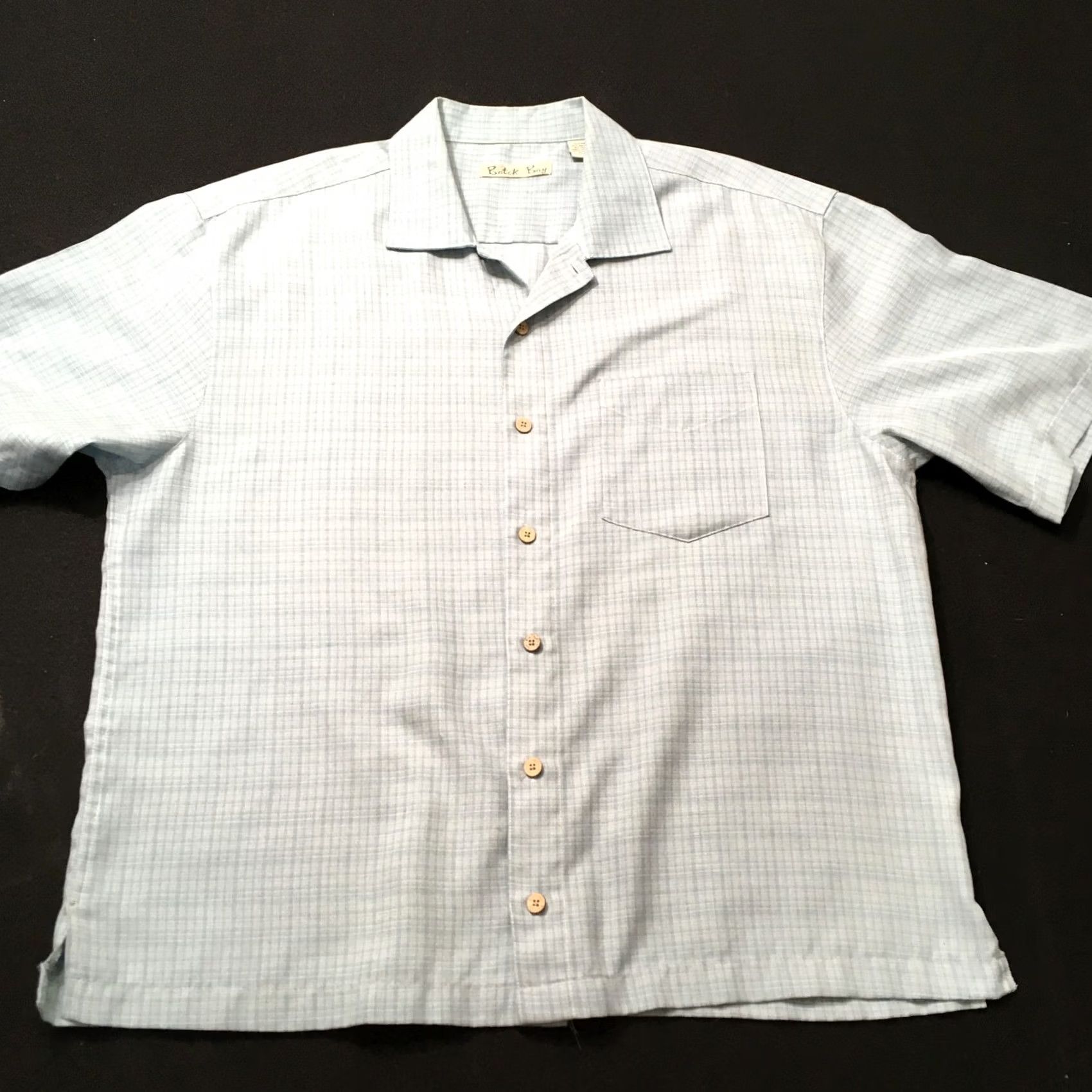 Vintage Batik Bay Button-Up Shirt Men L Blue Check Short Sleeve Casual Pocketed Front Button Pocket Size US 33 - 5 Thumbnail