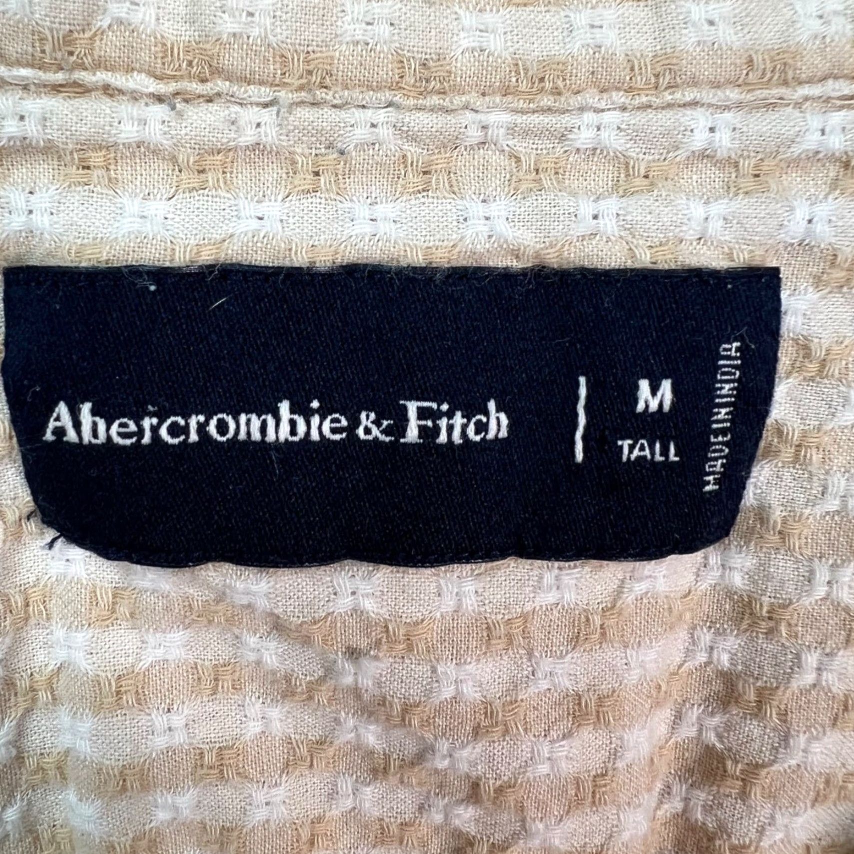 Abercrombie & Fitch Abercrombie & Fitch Mens Medium Tall Beige & White Gingham Short Sleeve Shirt Size US M / EU 48-50 / 2 - 3 Thumbnail