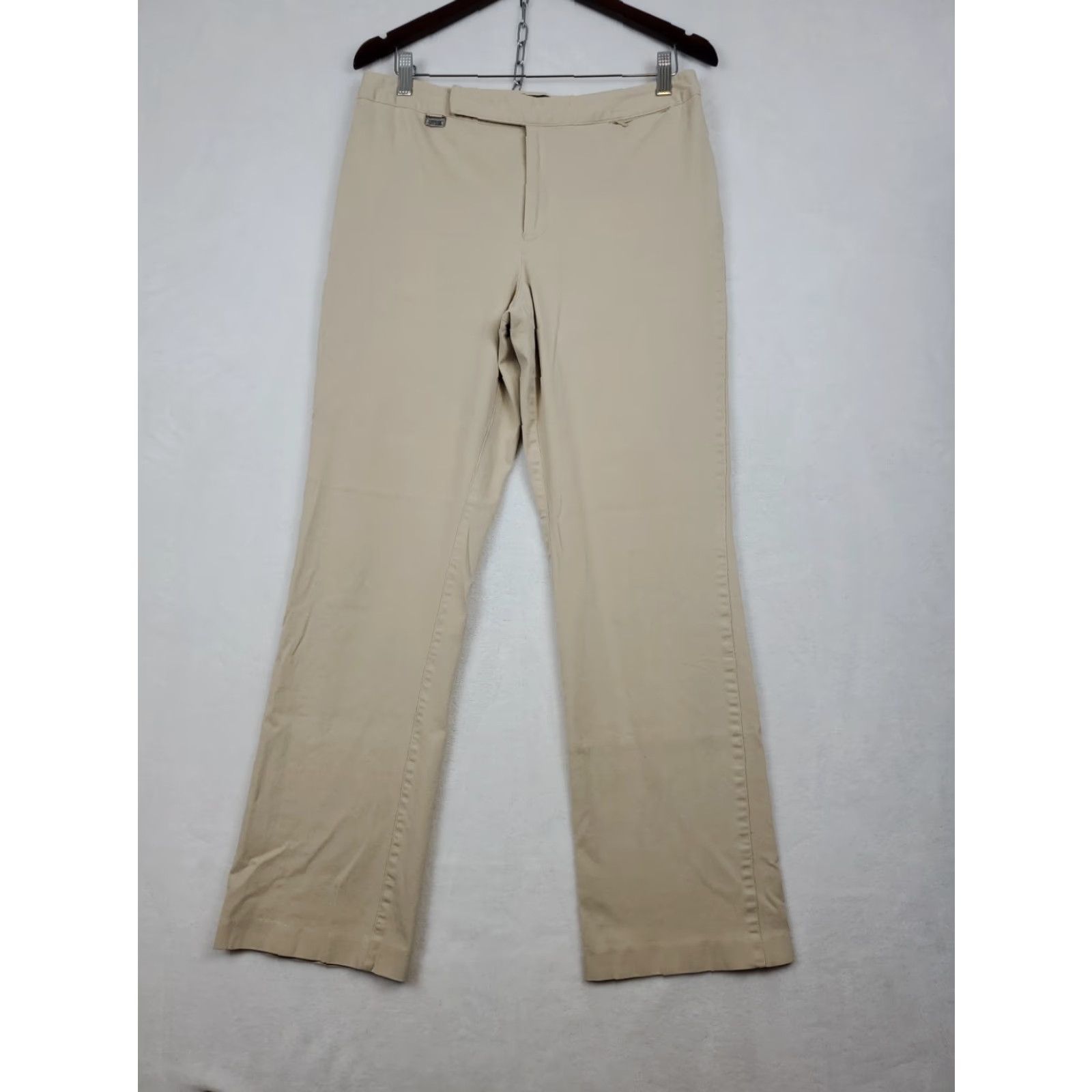 Ralph Lauren VINTAGE? No. Ralph Lauren LRL Straight Wide Leg Dress Pants Tan Brown Women 12 Cotton Knit Zipper Flat Front Regular Rise Medium? Size 34" / US 12 / IT 48 - 4 Thumbnail