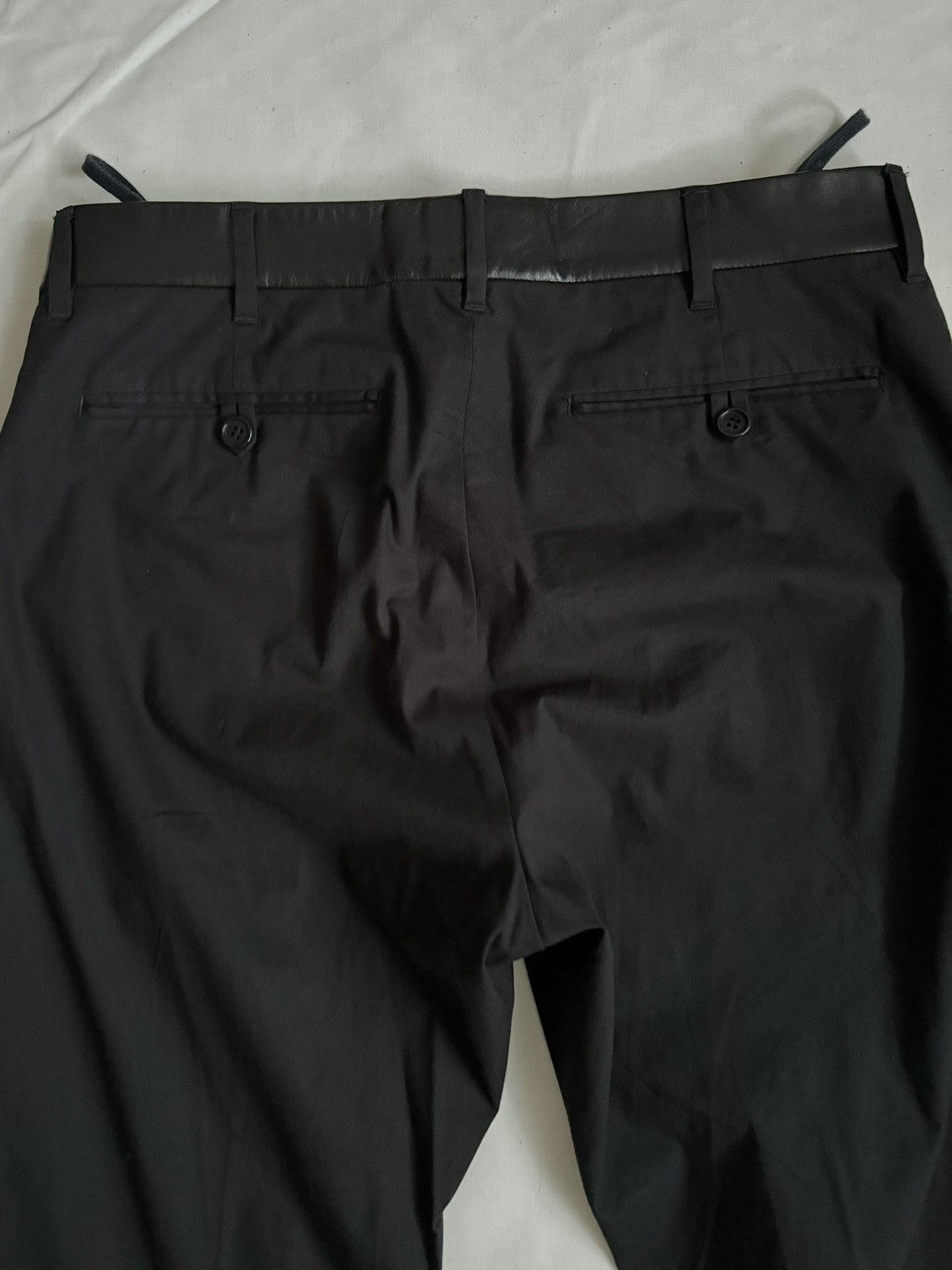 Helmut Lang 90’s Cotton Trouser with Leather Waistband Size 46R - 4 Thumbnail