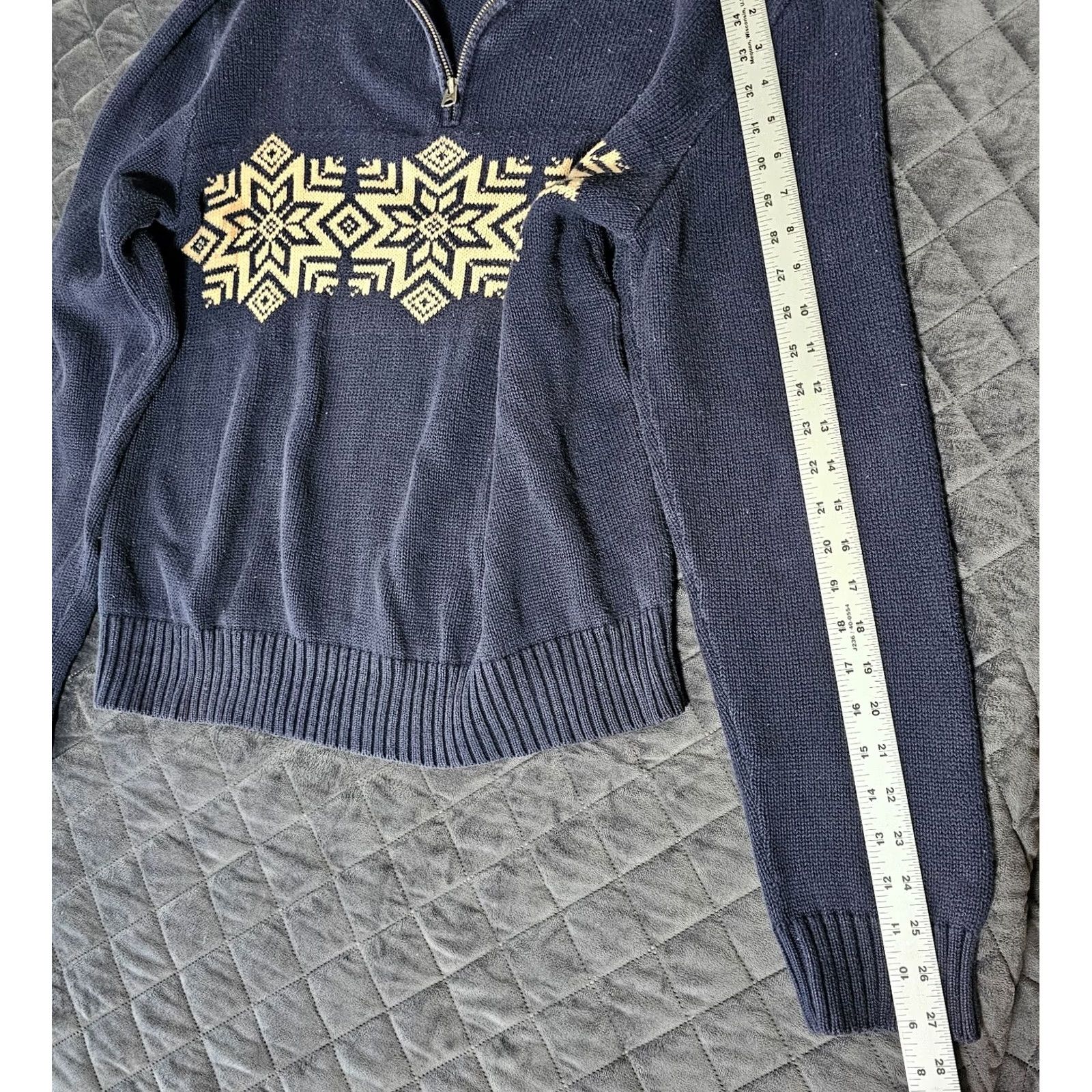 Vintage American Living Sweater Men L Mock Neck 1/4 Zip 100% Cotton Blue Knit Pattern Fair Isle Vintage No Size US L / EU 52-54 / 3 - 5 Thumbnail