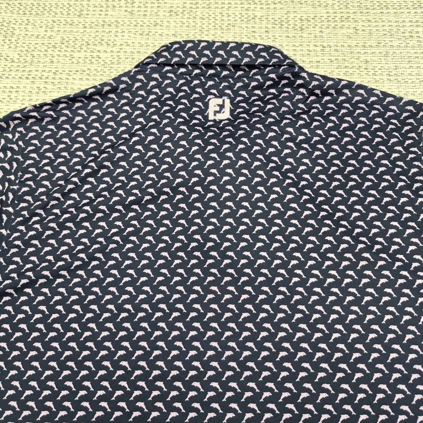 Footjoy FootJoy Polo Golf Shirt Mens XL Blue Dolphin Print Performance Stretch Knit Size US XL / EU 56 / 4 - 7 Thumbnail