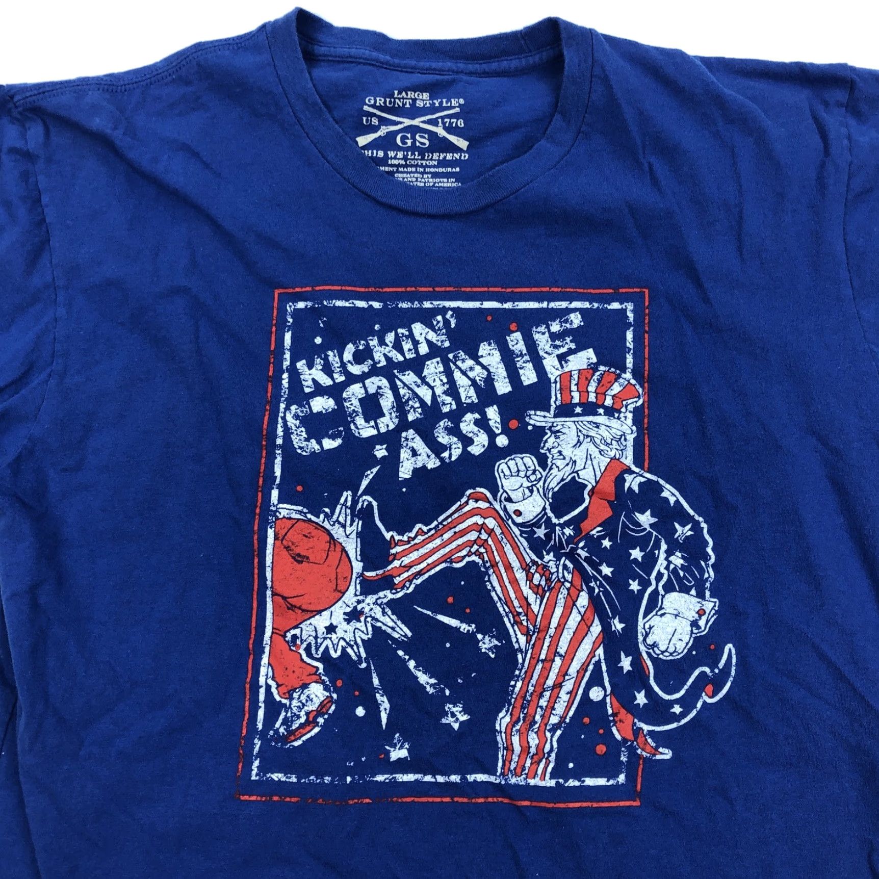 Vintage Grunt Style T-Shirt Loose? No — Grunt Style Men's L Kickin' Commie Ass Uncle Sam Graphic Tee Blue Cotton USA Patriotic Shirt Mens Size US L / EU 52-54 / 3 - 2 Thumbnail