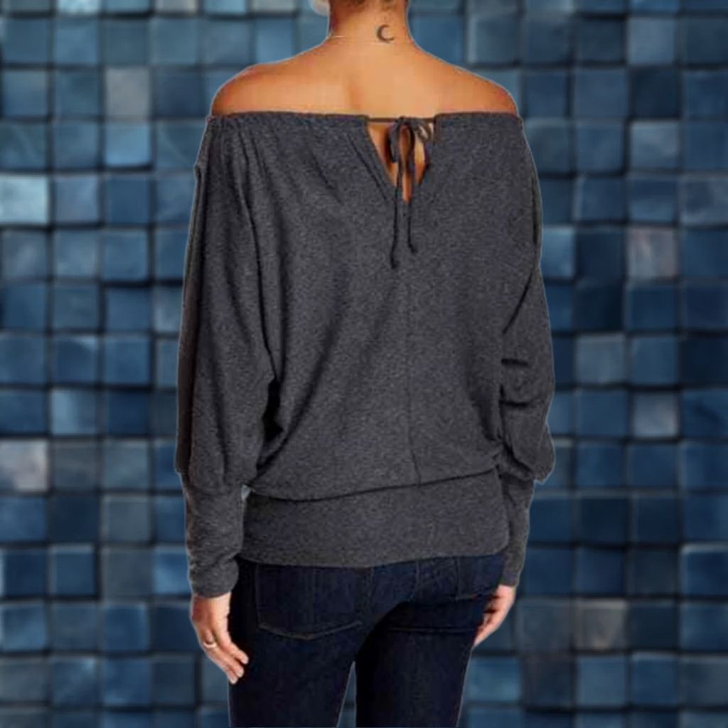 Vintage GO COUTURE Blouse Shirt Off the Shoulder Dolman TOP Womens M Gray NYOT Size M / US 6-8 / IT 42-44 - 1 Thumbnail