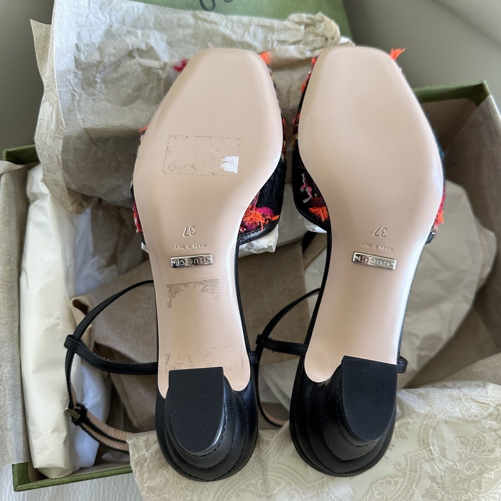 Gucci NEW GUCCI Marmont 55mm Tweed T-Strap Pumps Orange Pink Petr Size US 7 / IT 37 - 5 Thumbnail