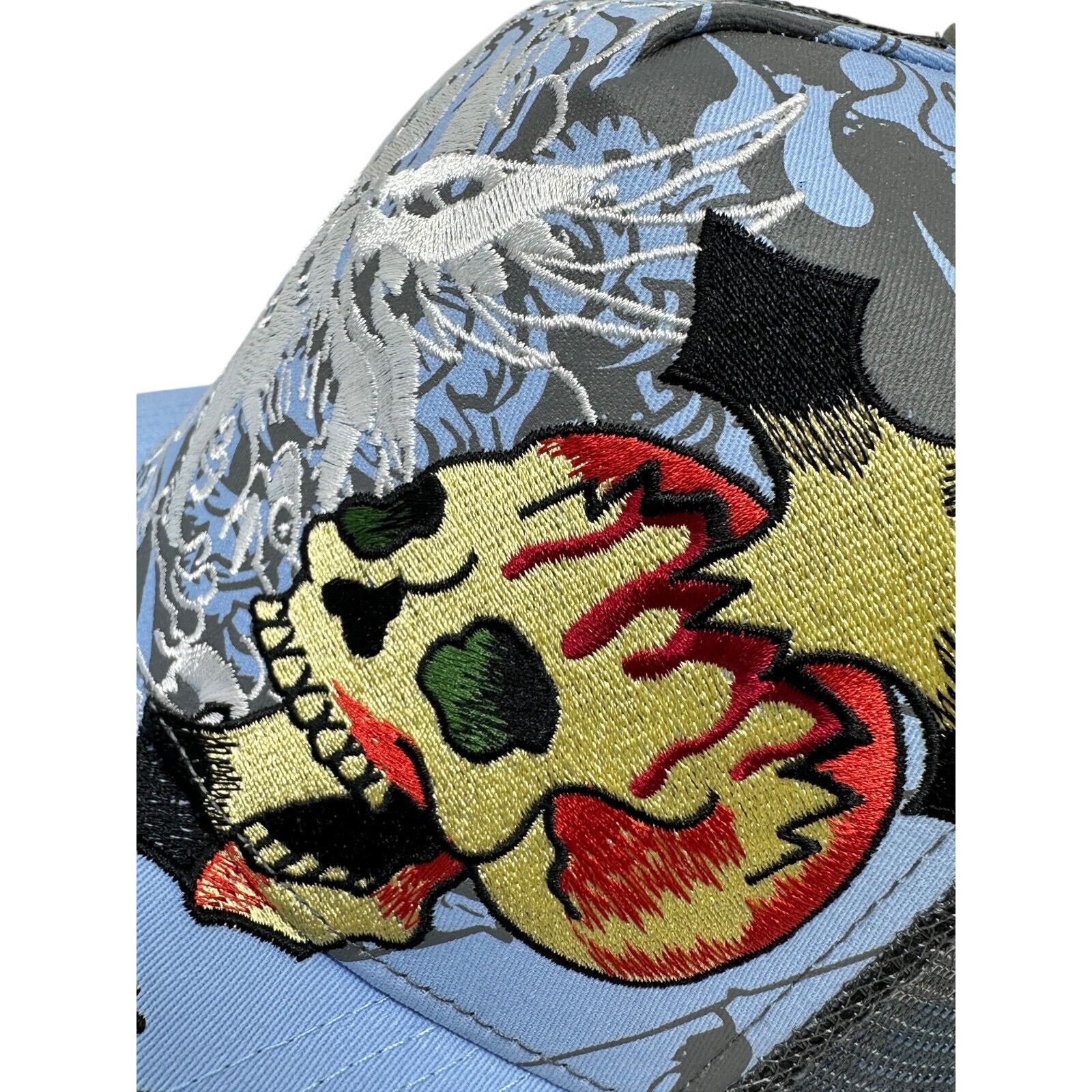 Ed Hardy Ed Hardy Trucker Hat Embroidered Tattoo Eagle Skull Blue Cap Size ONE SIZE - 3 Thumbnail