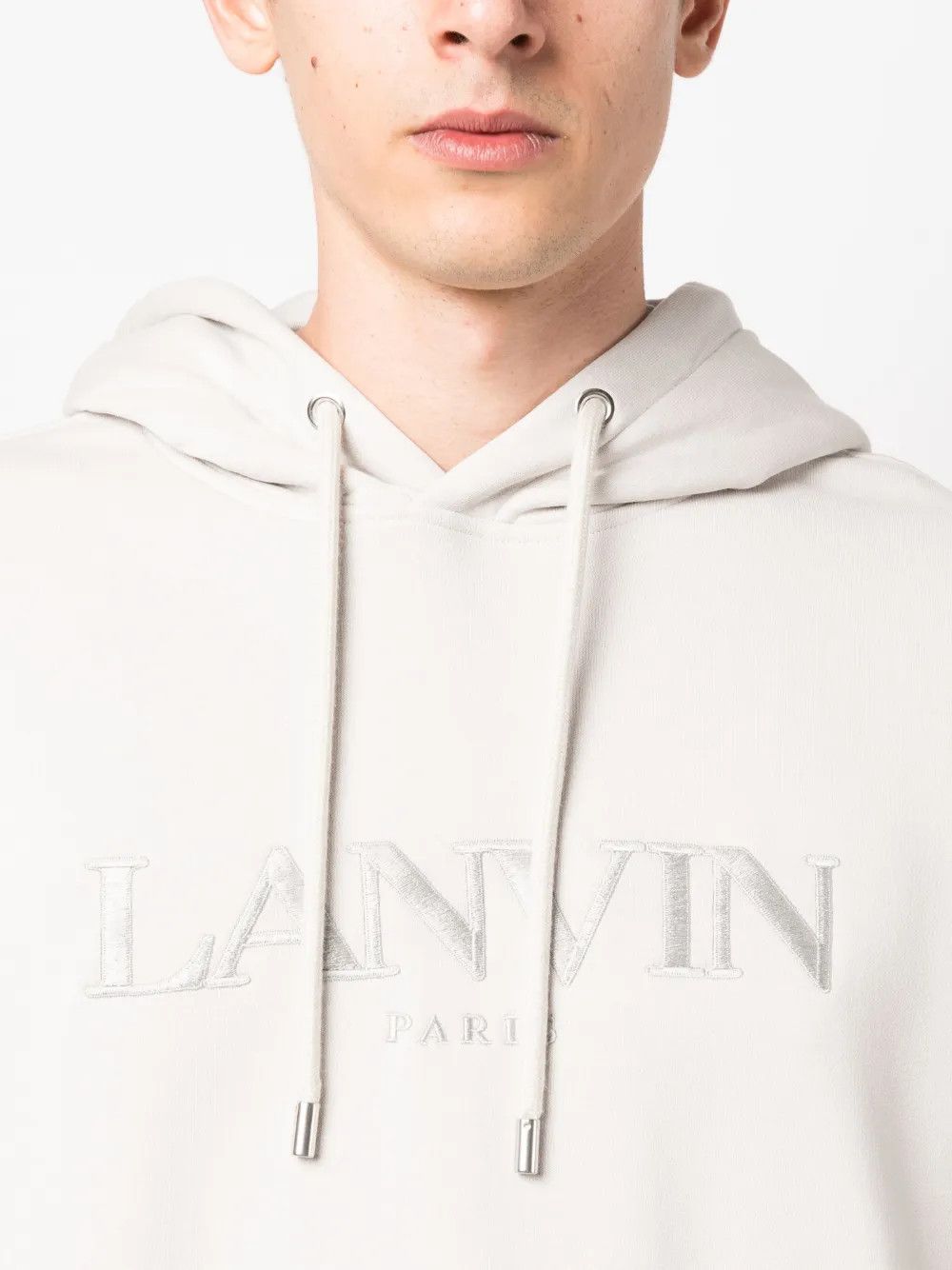 Lanvin oc11z0426 Logo Embroidered Fleece Hoodie in Light Grey Size US M / EU 48-50 / 2 - 5 Thumbnail