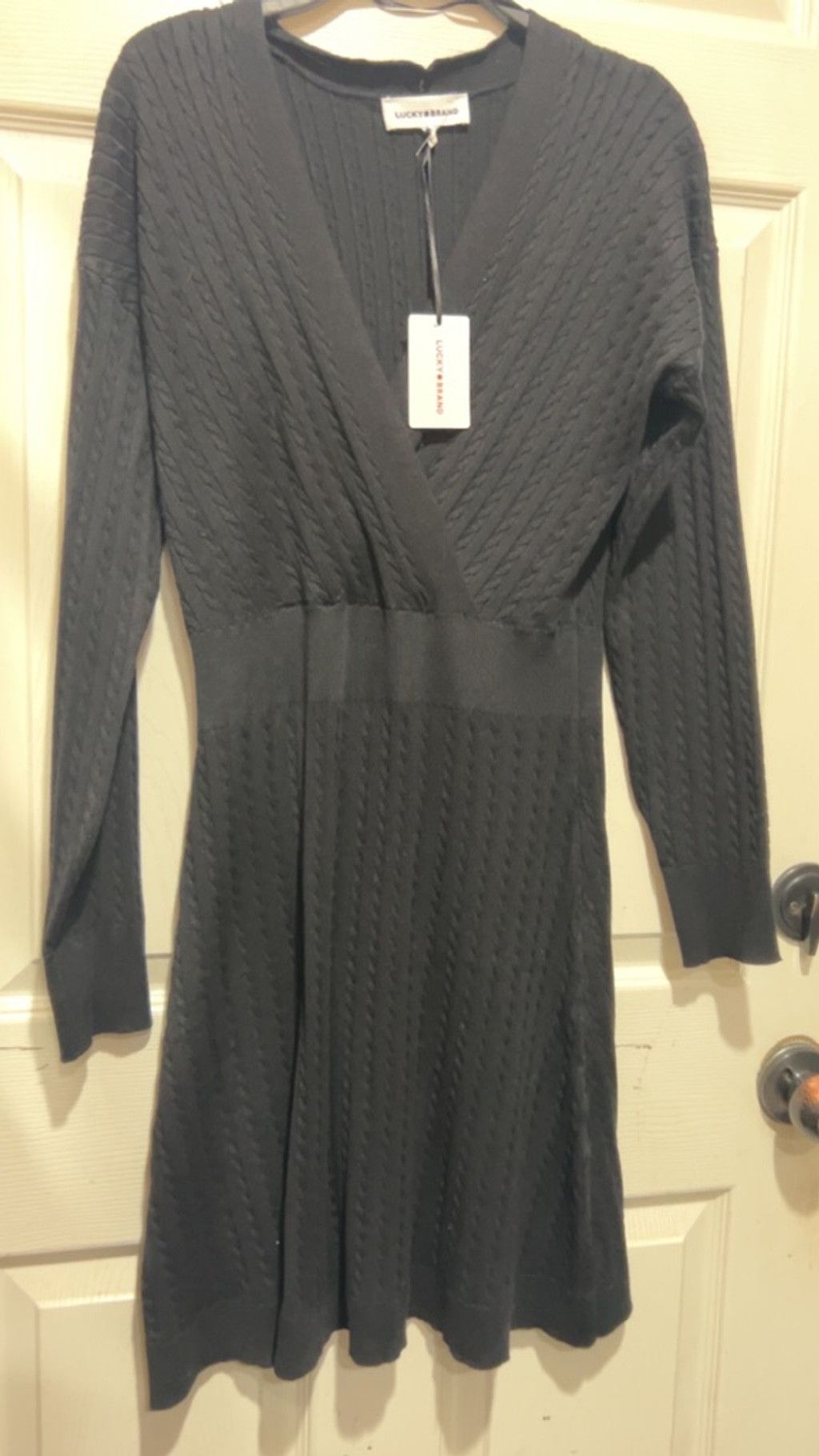 Lucky Brand Women's Lucky Brand Long Sleeve Cable Knit Dress in Black M Size M / US 6-8 / IT 42-44 - 1 Thumbnail