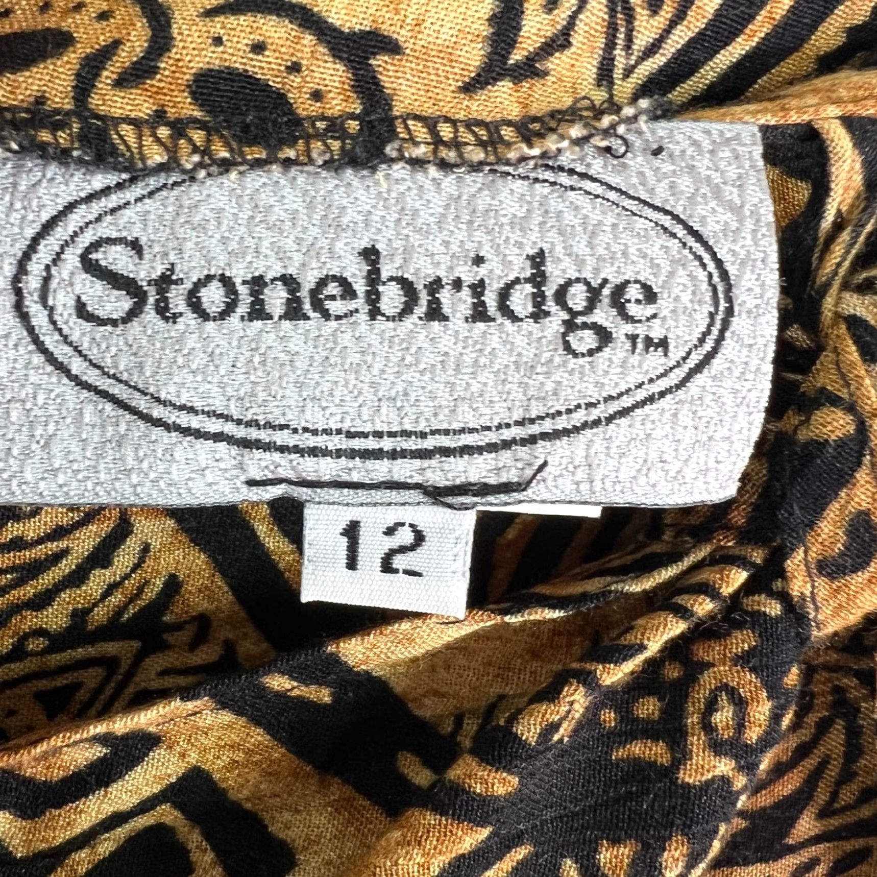 Vintage Stonebridge Skirt Womens Size 12 Maxi Wrap Geometric Brown Gold Rayon Chambray Lightweight 40in Length Size 34" / US 12 / IT 48 - 6 Thumbnail