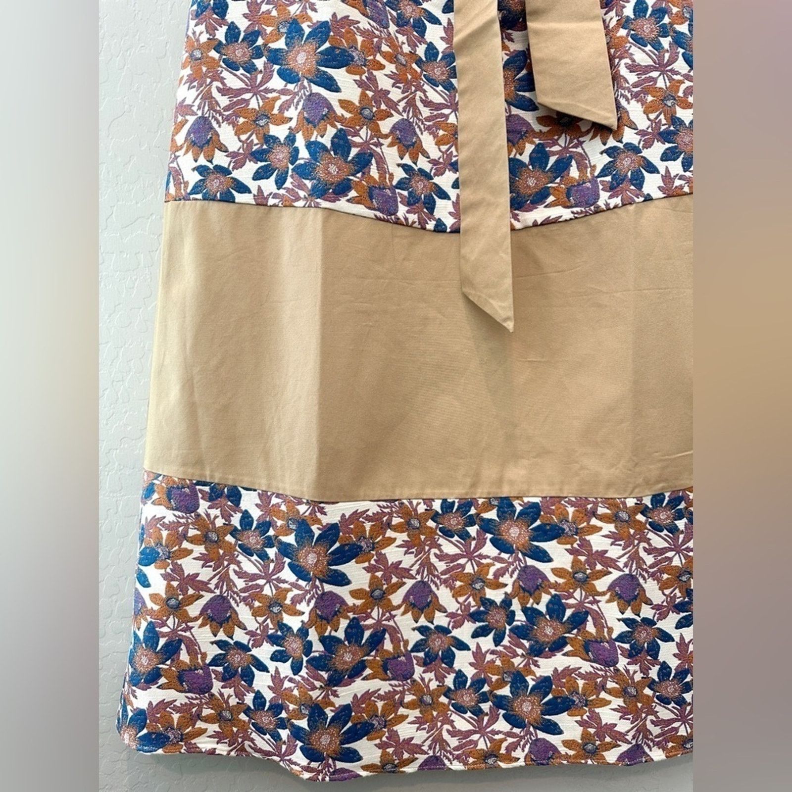 Anthropologie ANTHROPOLOGIE | Tan Floral Jacquard Tiered Maxi Skirt Size 34" / US 12 / IT 48 - 2 Thumbnail
