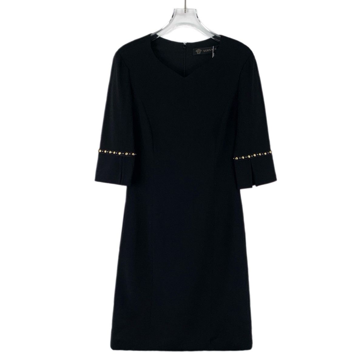 Versace Versace Black Studded V-neck Five-sleeve Dress K26WX Size S / US 4 / IT 40 - 1 Thumbnail
