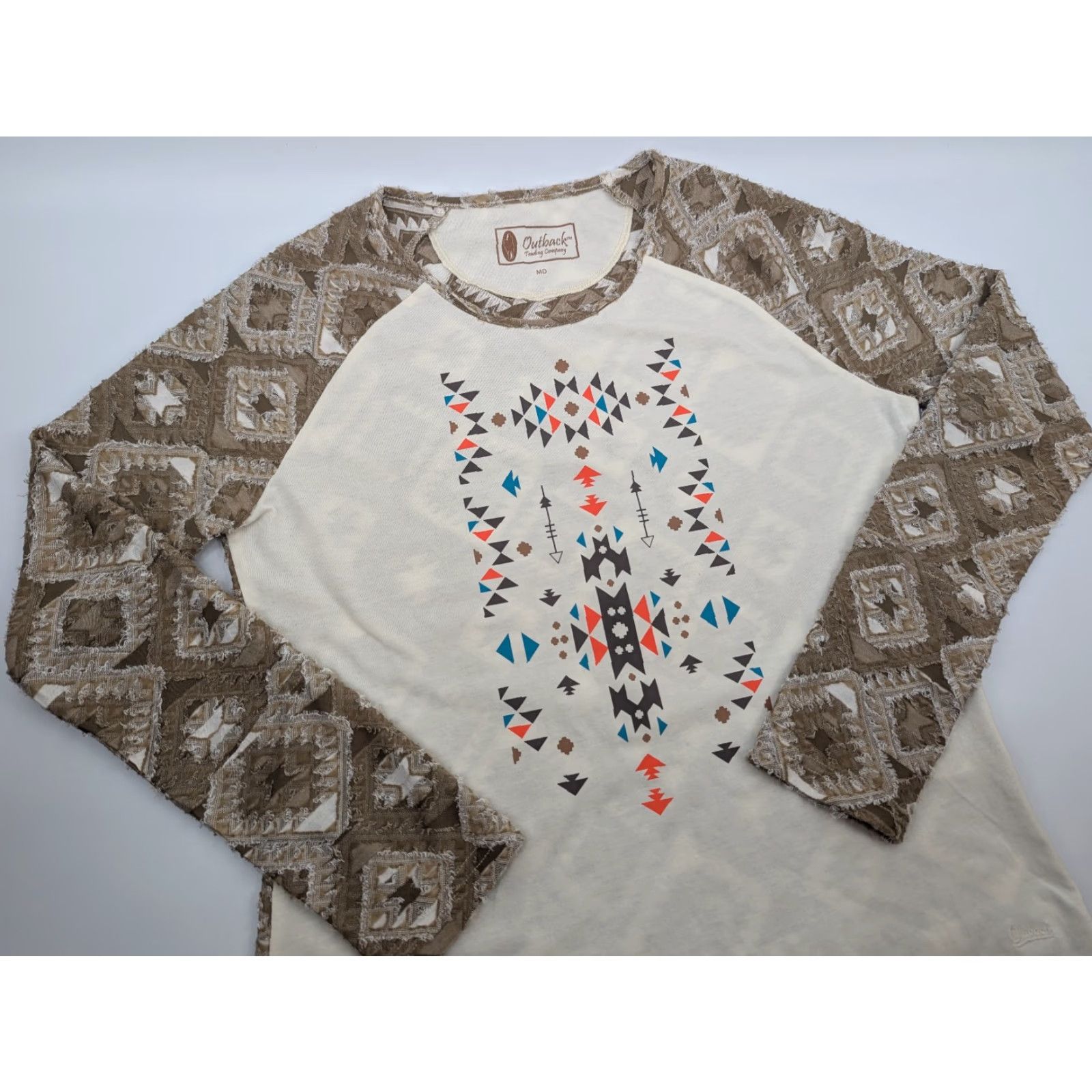 CO Outback Trading Co Liza Tee Long Sleeve Shirt M Brown Geometric Western Casual Tunic Womens Size M / US 6-8 / IT 42-44 - 2 Thumbnail