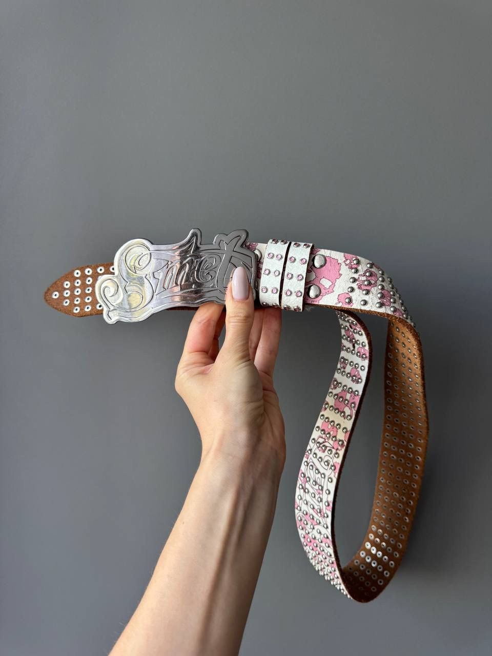Japanese Brand Smet Avant Garde Y2K Skull Studded Diamond Leather Belt Size ONE SIZE - 1 Thumbnail
