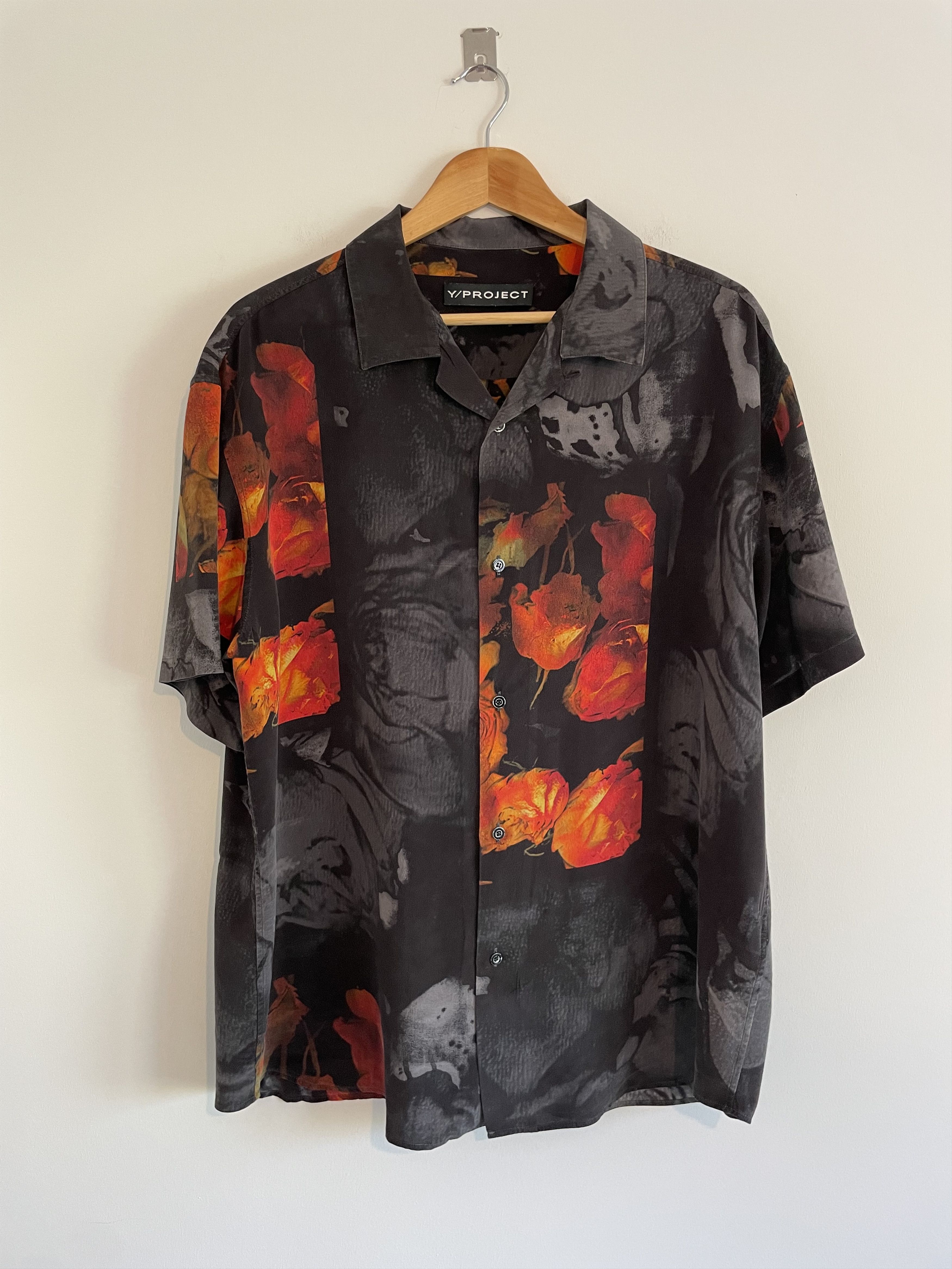 image of Yproject Black And Red Silk Rose Resort Short Sleeve Shirt in Black Red, Men's (Size Medium)
