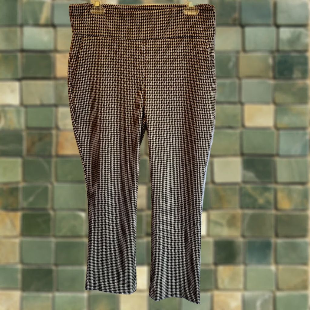 Express VINTAGE Express Y2K Pants Womens M Black Tan Houndstooth Pull On Office Business Size 32" / US 10 / IT 46 - 1 Thumbnail