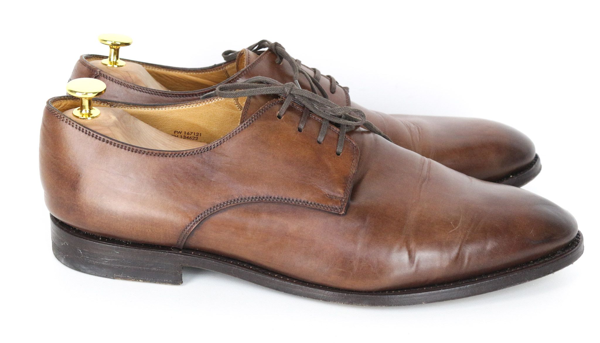 EU44.5 Brown Calf Leather Lace-Up Derby Shoes 73518