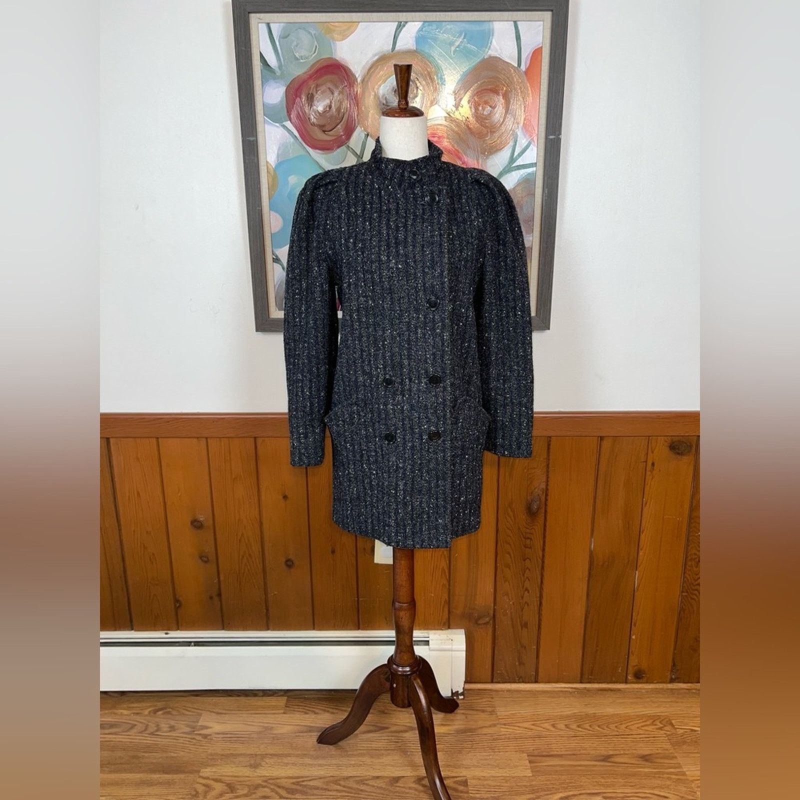 Vintage Darling Vintage 1980s New York Girl Striped Wool Tweed Coat! Size S / US 4 / IT 40 - 2 Thumbnail