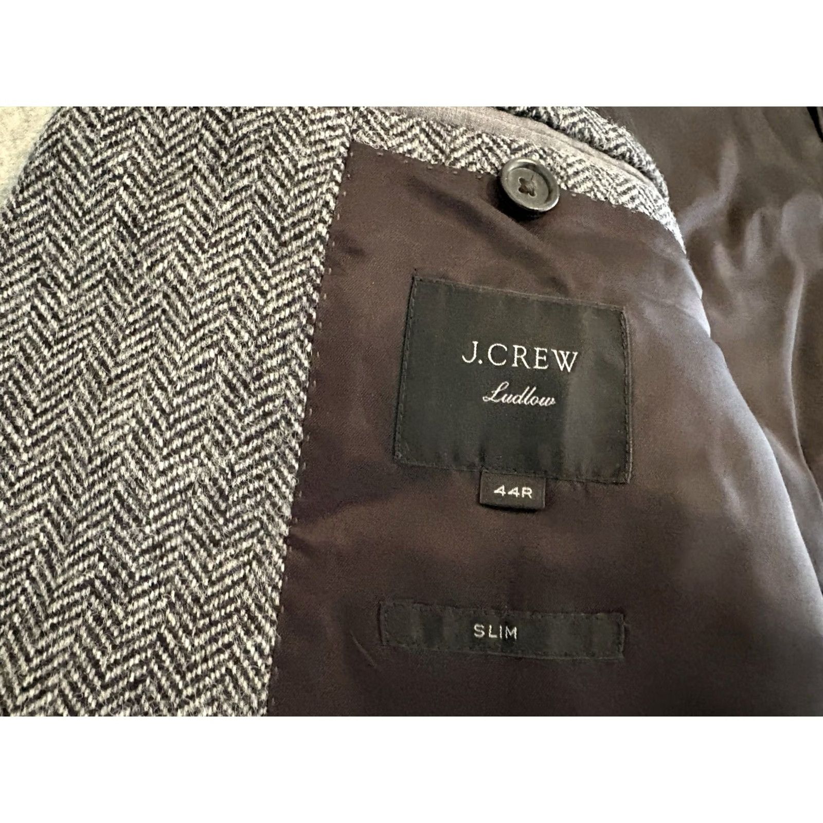 J.Crew J.CREW Blazer Shirt Jacket Men 44R Slim Gray Tweed Herringbone Two Button Moon Fabric Coat/Sport Coat Size 44R - 3 Thumbnail