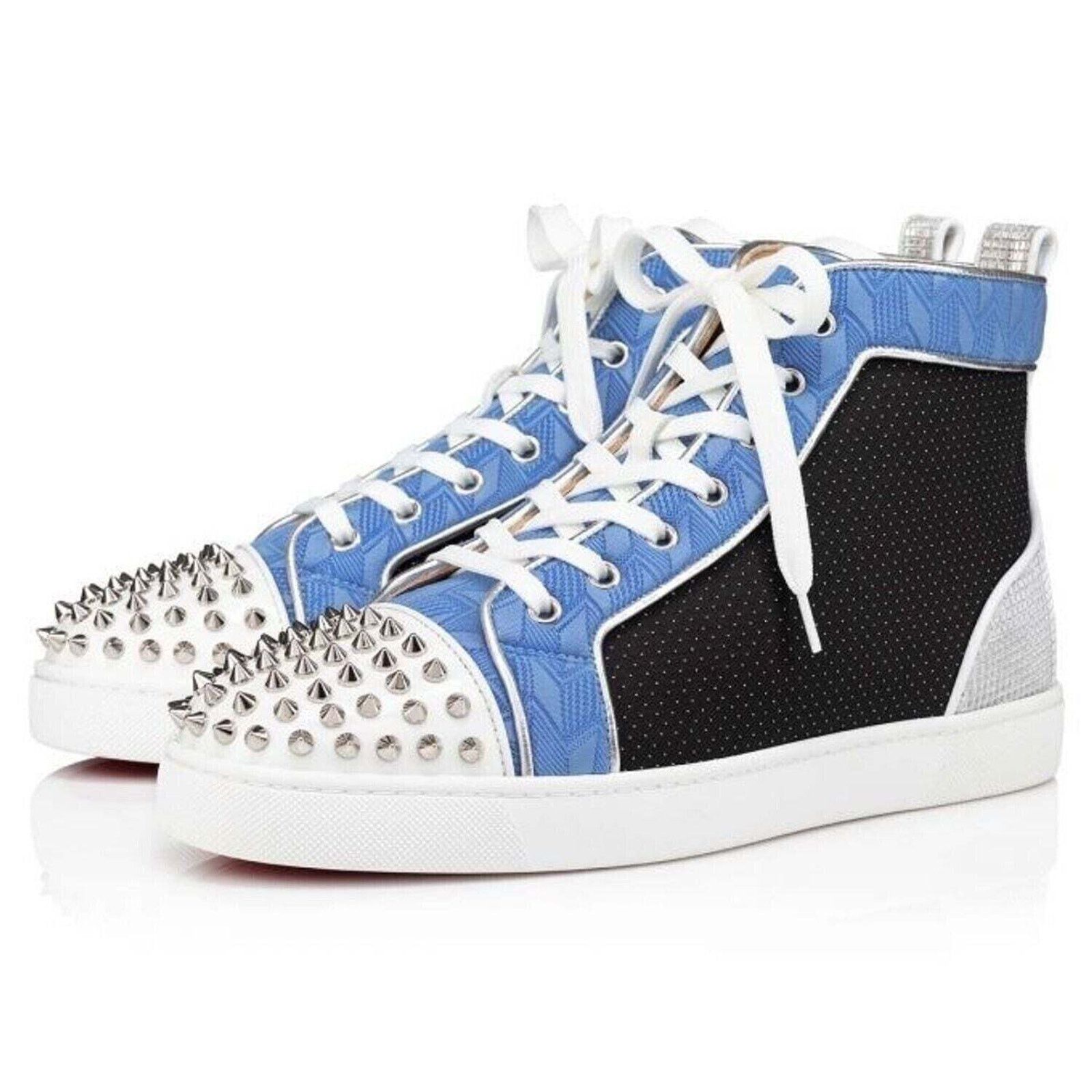 Christian Louboutin Christian Louboutin Lou Spikes Orlato Flat White Blue Size US 8 / EU 41 - 1 Thumbnail