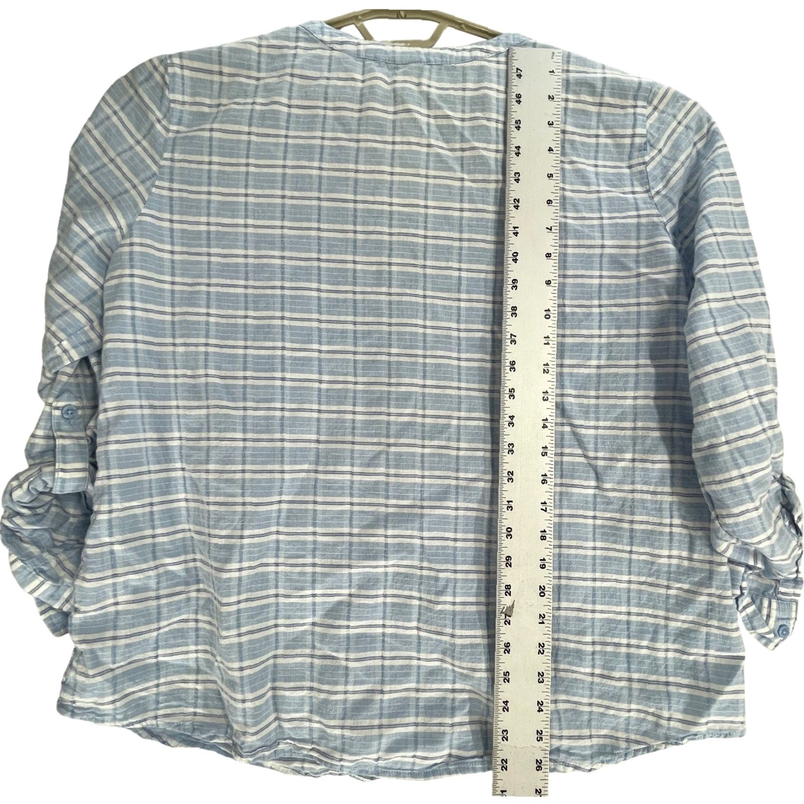 Faded Glory Faded Glory Blouse Blue White Plaid 2XL 100% Cotton V-Neck Tunic Shirt Womens Casual Size XXL / US 16-18 / IT 52-54 - 4 Thumbnail