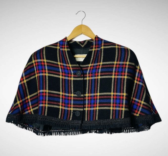 Balenciaga RARE 🔥🔥 Vintage 80s Balenciaga Tartan Check Wool Cape Jacket Size M / US 6-8 / IT 42-44 - 3 Thumbnail