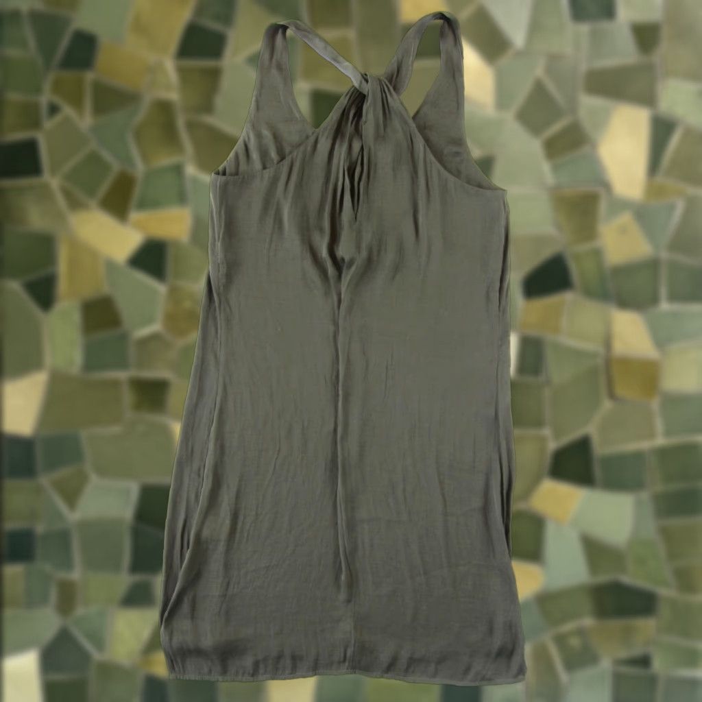 Vintage Trouve Army Green Silky Crisscross Back Slip Tank Shift Tunic Sun Dress Medium Size M / US 6-8 / IT 42-44 - 1 Thumbnail
