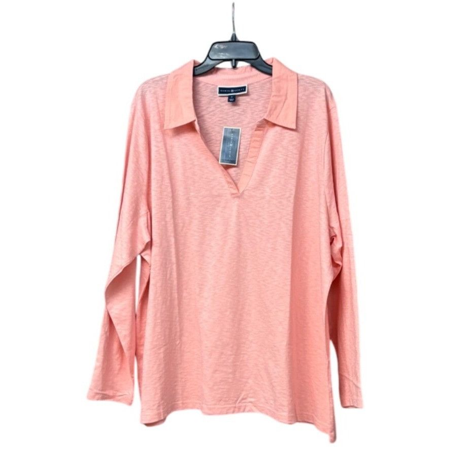 Other Karen Scott Size Cotton Open-Neck Polo Top, Coral Ice, 3X Size ONE SIZE - 2 Thumbnail