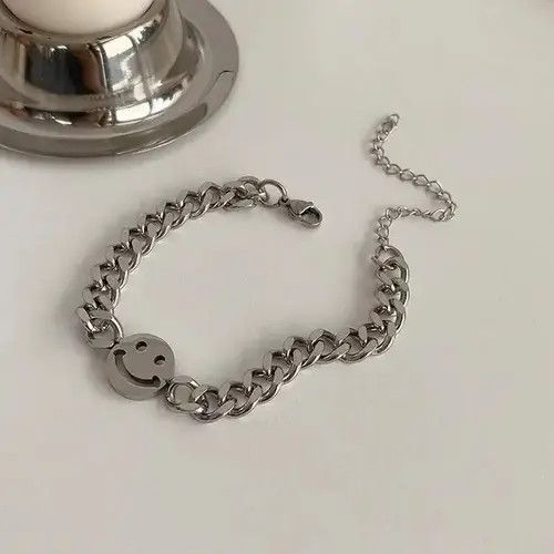 Designer × Jewelry Titanium Steel Smiley Face Charm Bracelet for Men Women Size ONE SIZE - 2 Thumbnail